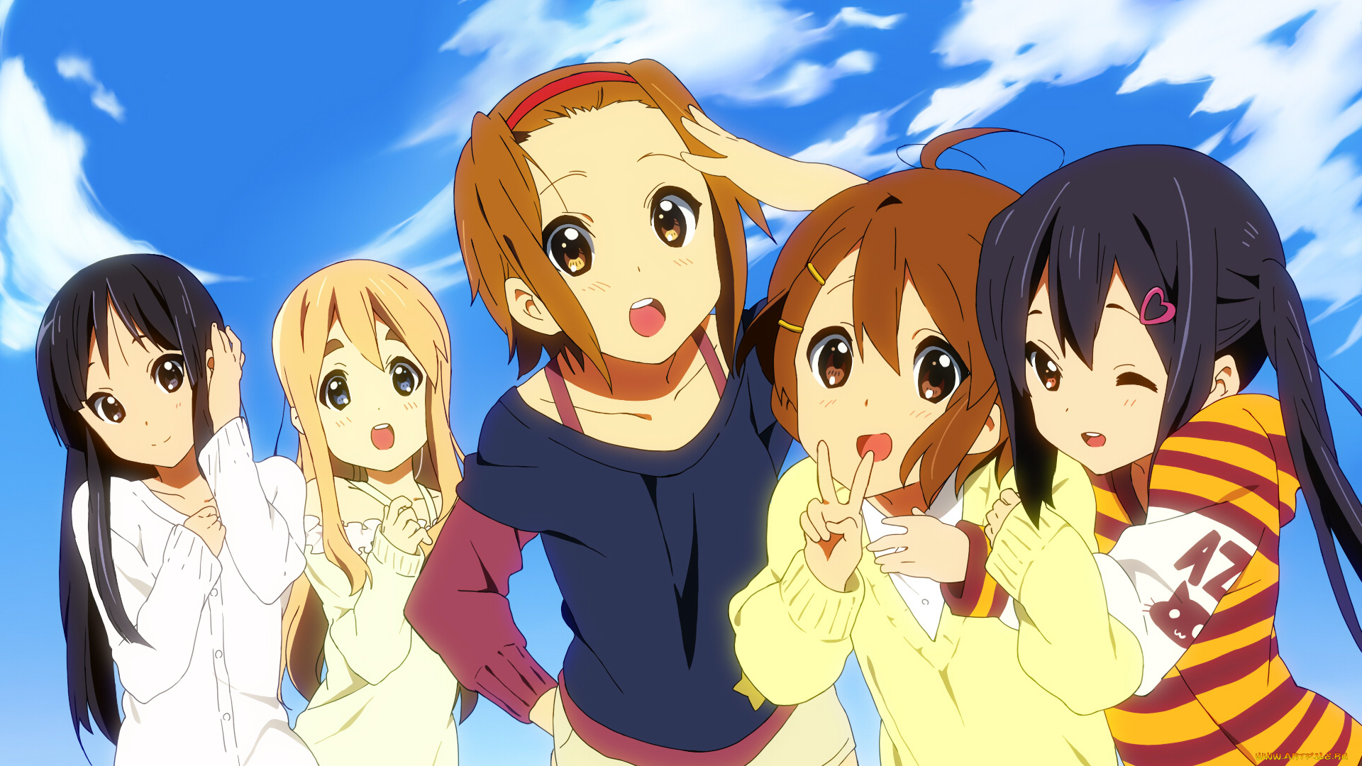 аниме, k-on, девушки, фон, взгляд