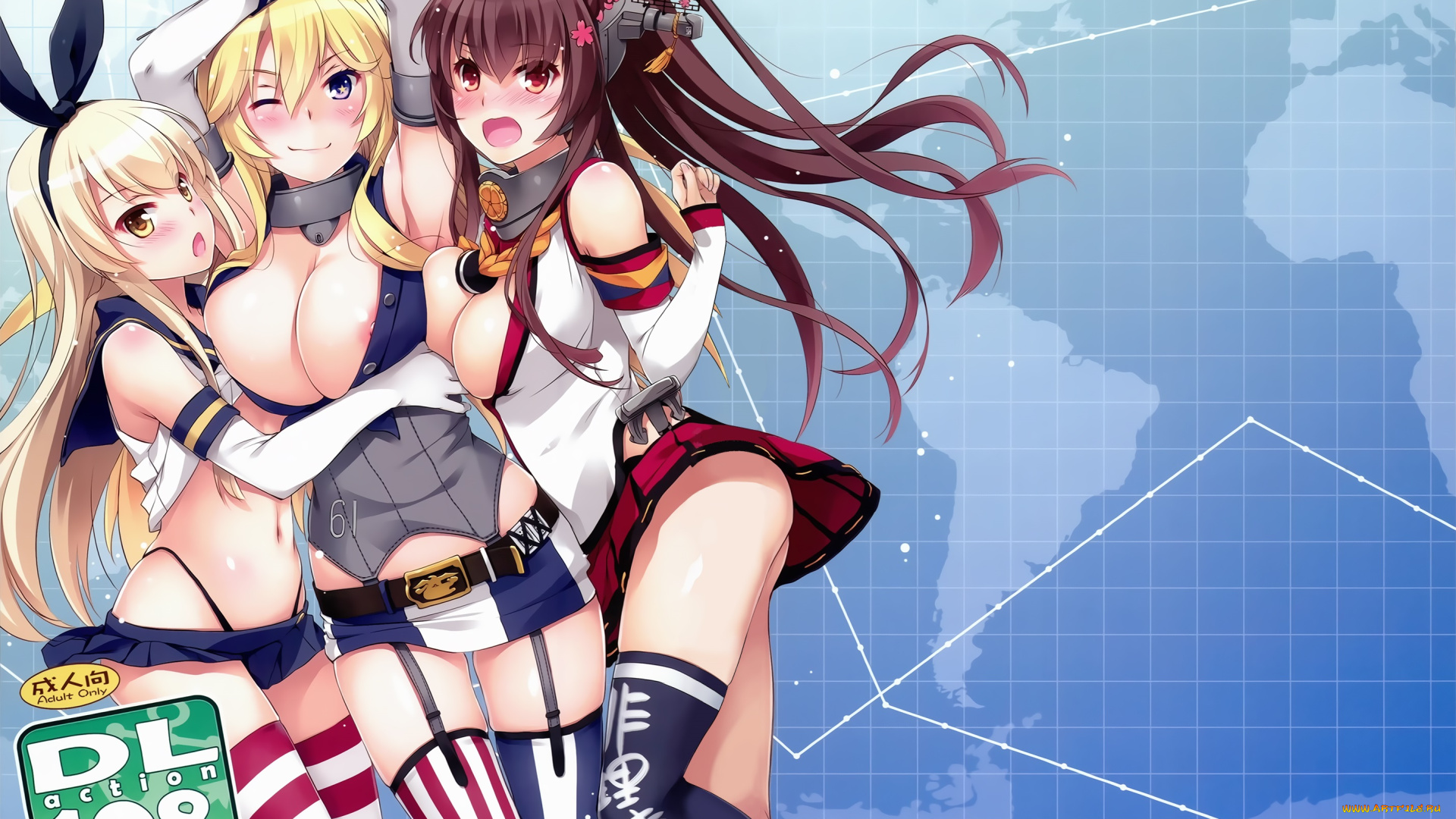 аниме, kantai, collection, iowa, yamato, shimakaze