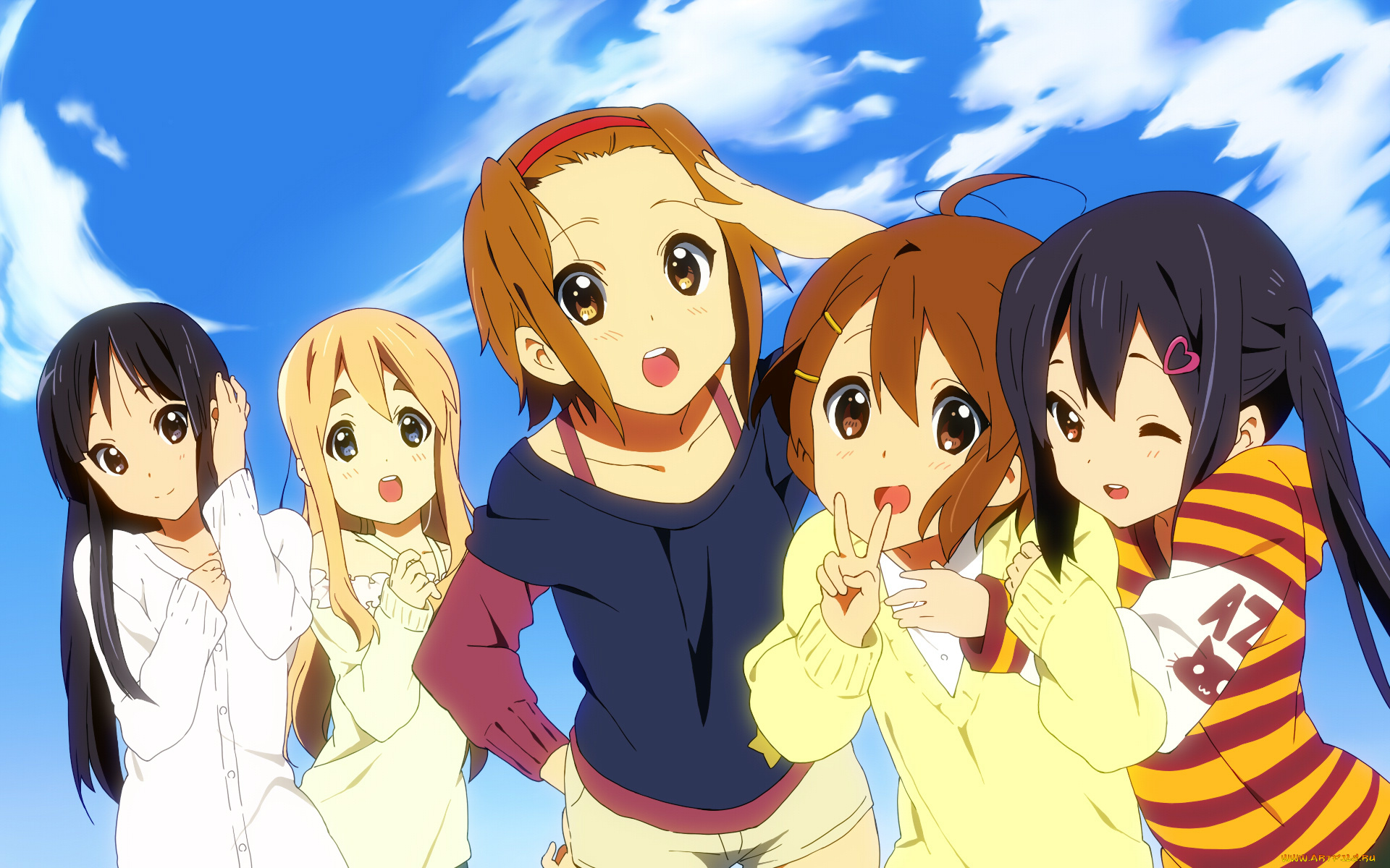 аниме, k-on, девушки, фон, взгляд