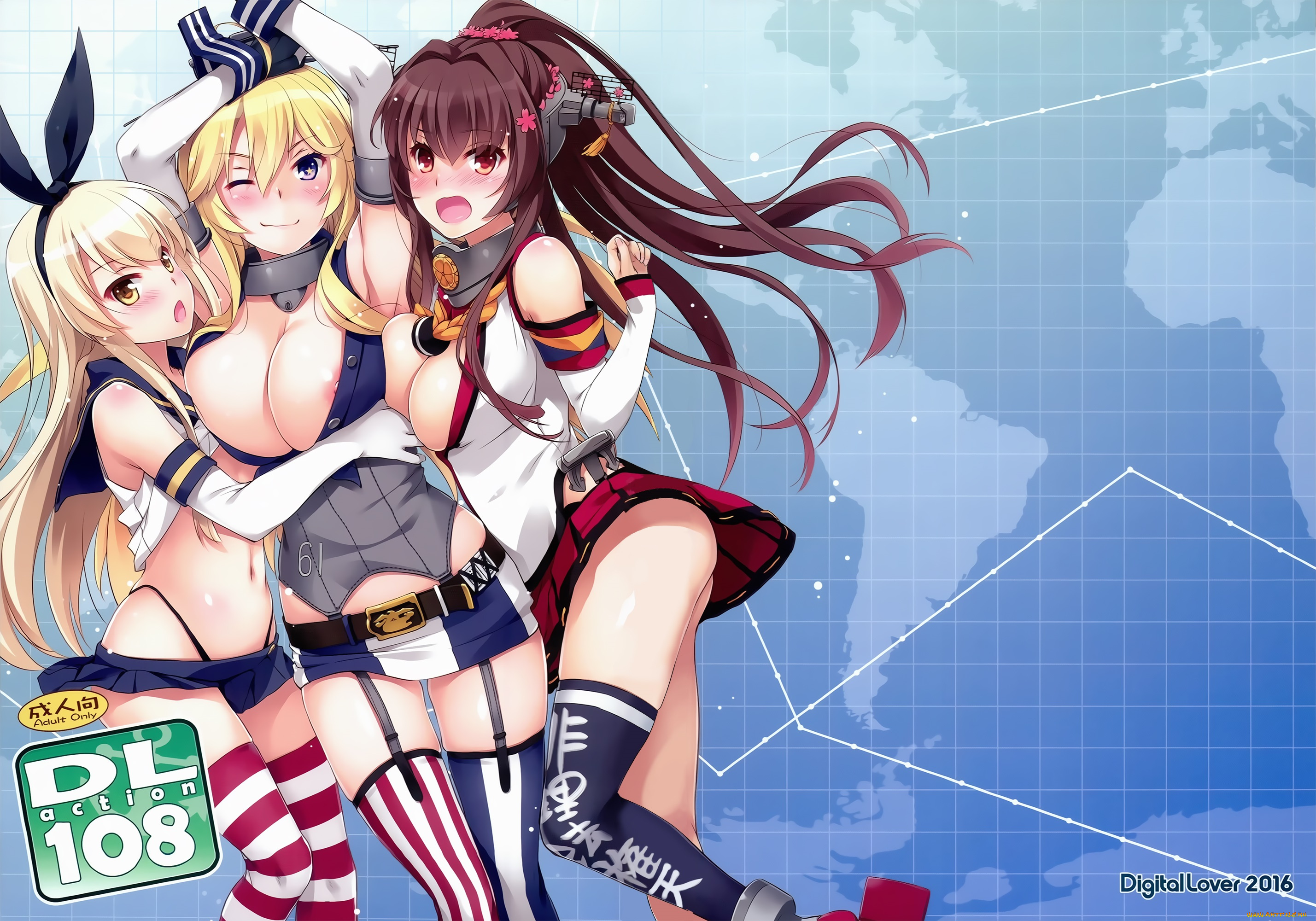 аниме, kantai, collection, iowa, yamato, shimakaze