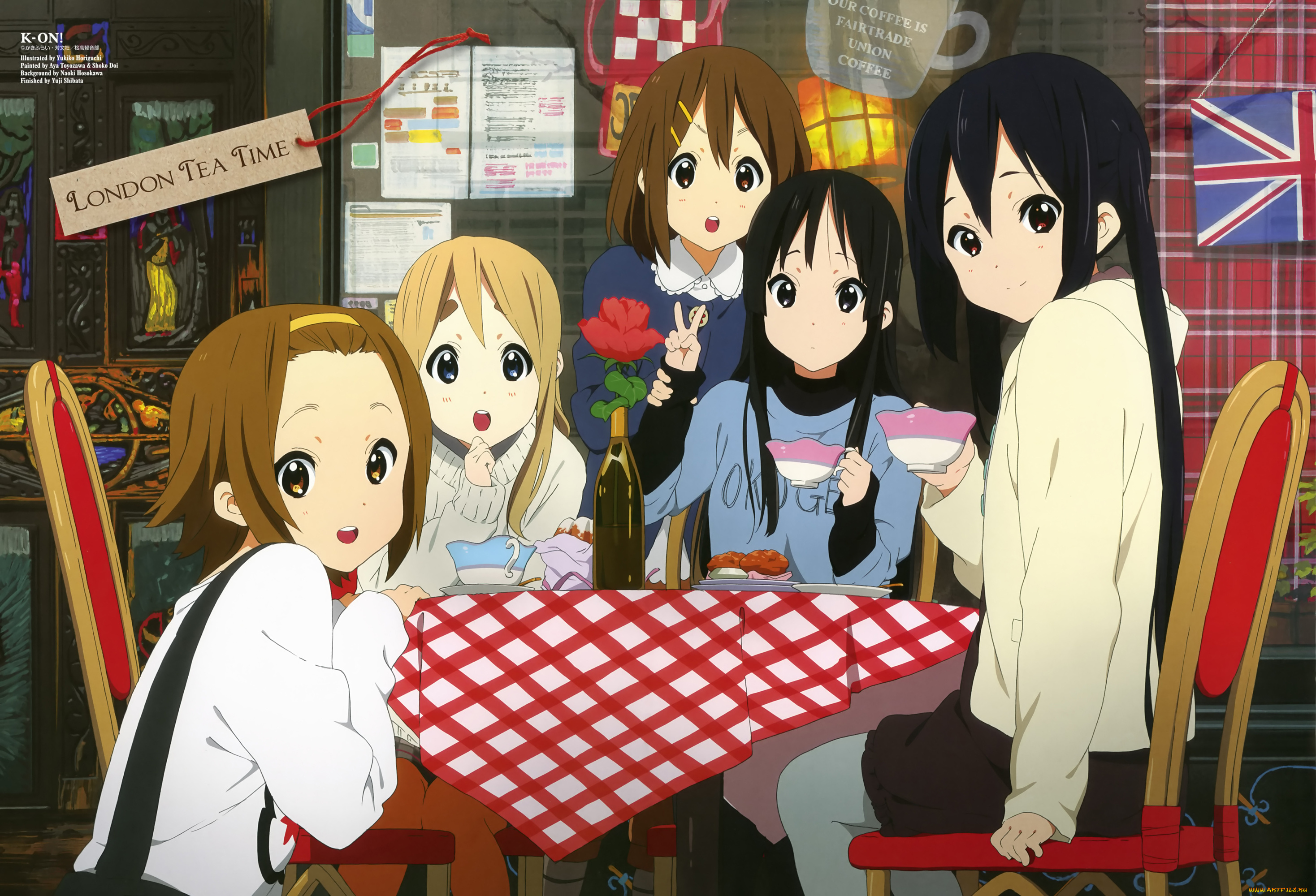 аниме, k-on, девушки, фон, взгляд