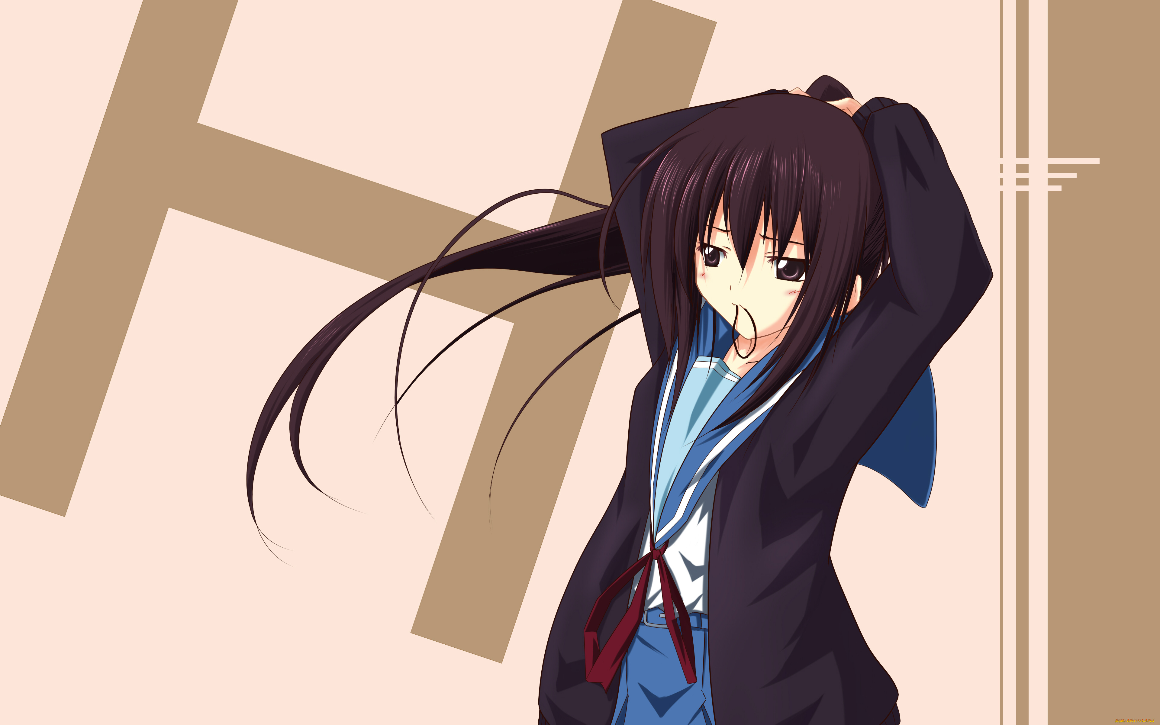 the, melancholy, of, haruhi, suzumiya, аниме, девушка, фон, взгляд