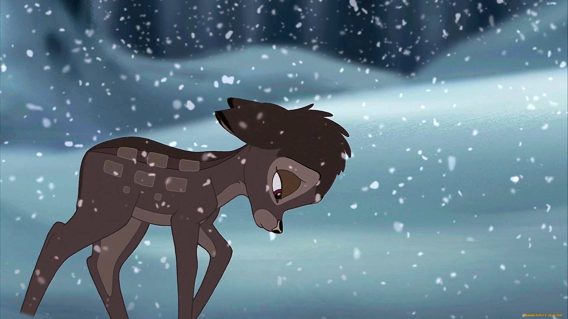мультфильмы, bambi, 2, снег, олененок, детеныш, зима