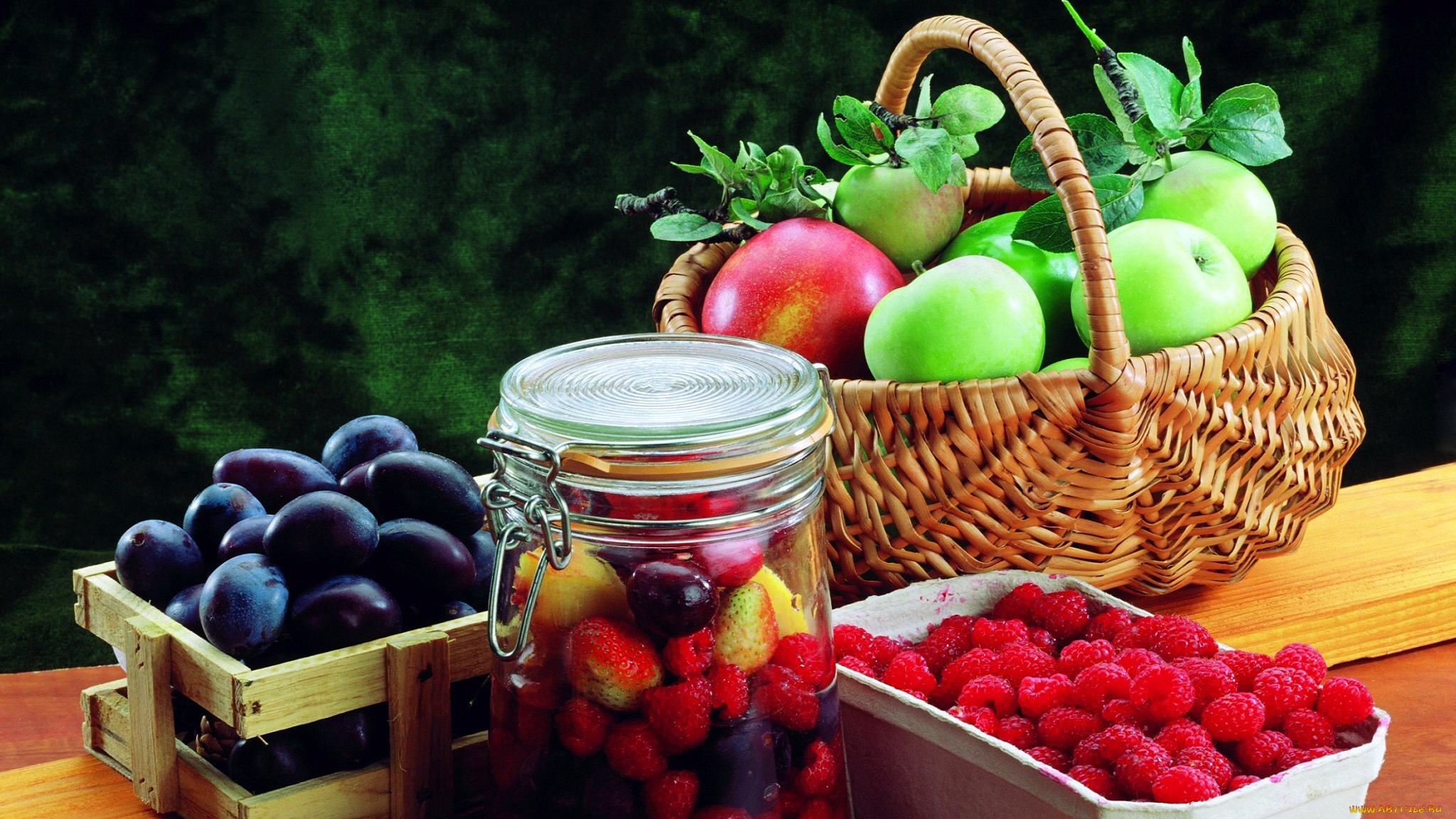 еда, фрукты, , ягоды, малина, яблоки, сливы, ягоды