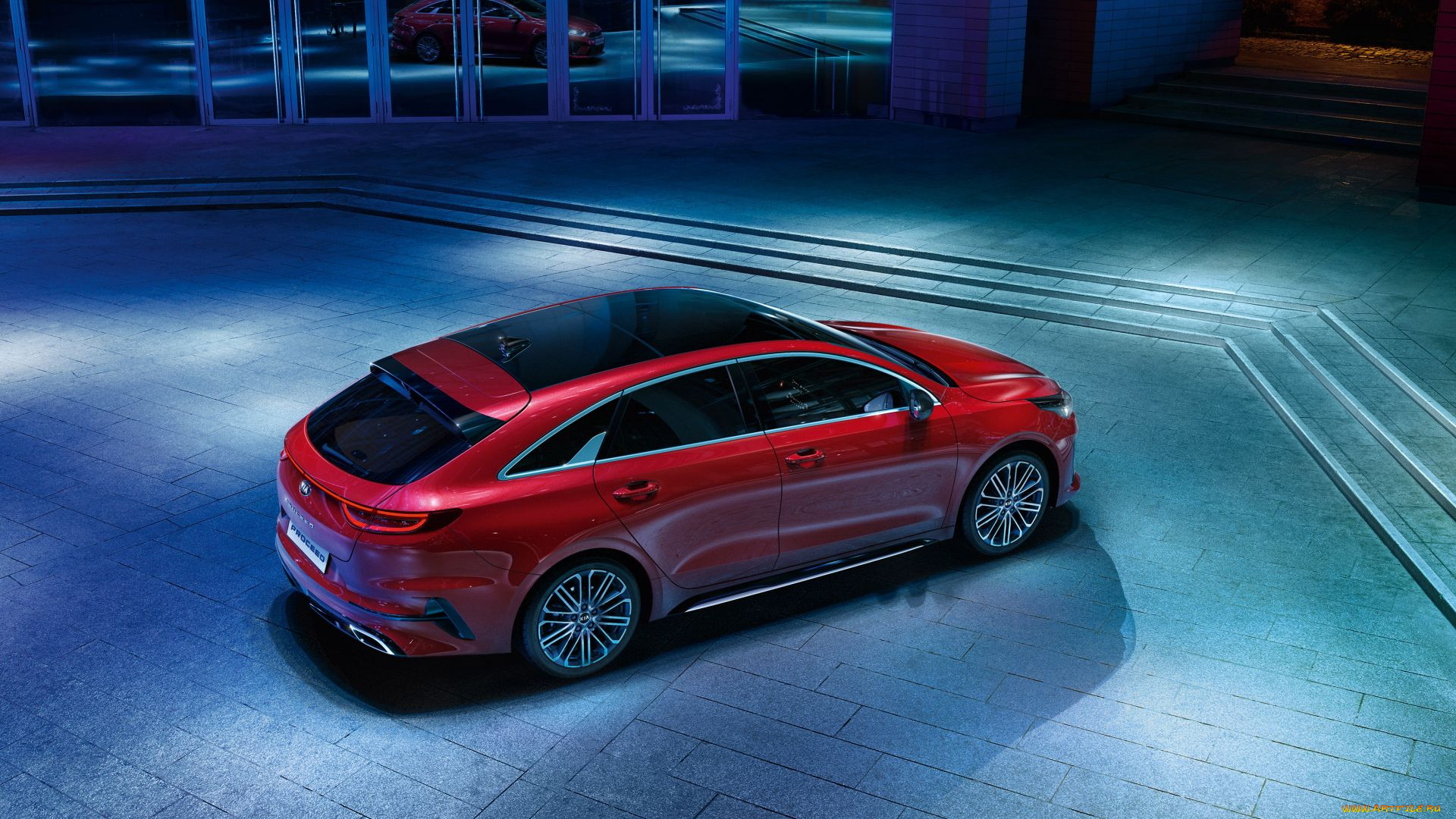 2019, kia, proceed, gt, автомобили, kia, 2019, красный, gt, универсал, вид, сверху, proceed