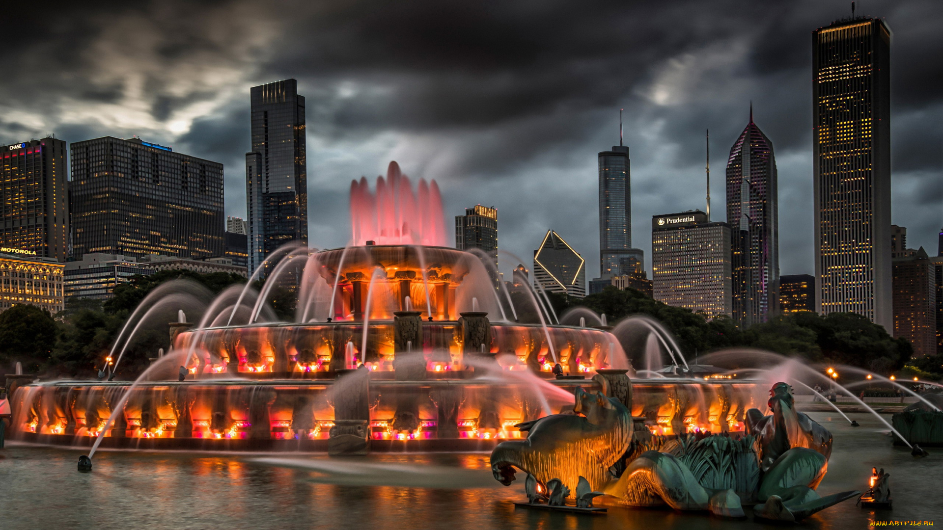 buckingham, fountain, города, чикаго, , сша, buckingham, fountain