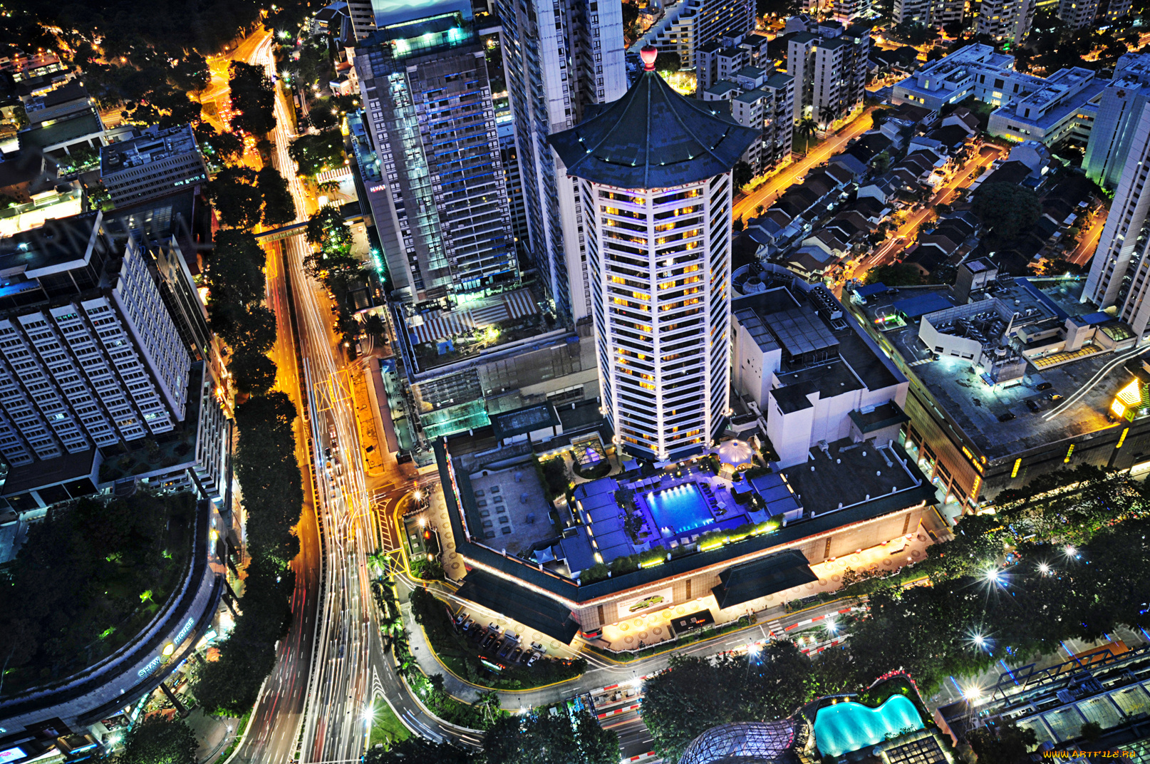 города, сингапур, ночь