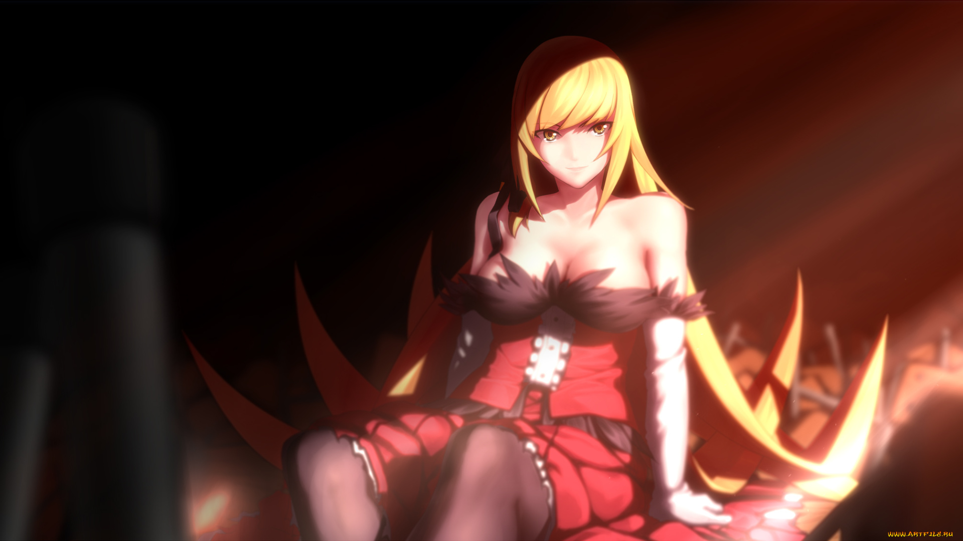 аниме, bakemonogatari, oshino, shinobu, kissshot, acerolaorion, heartunderblade, девушка, платье