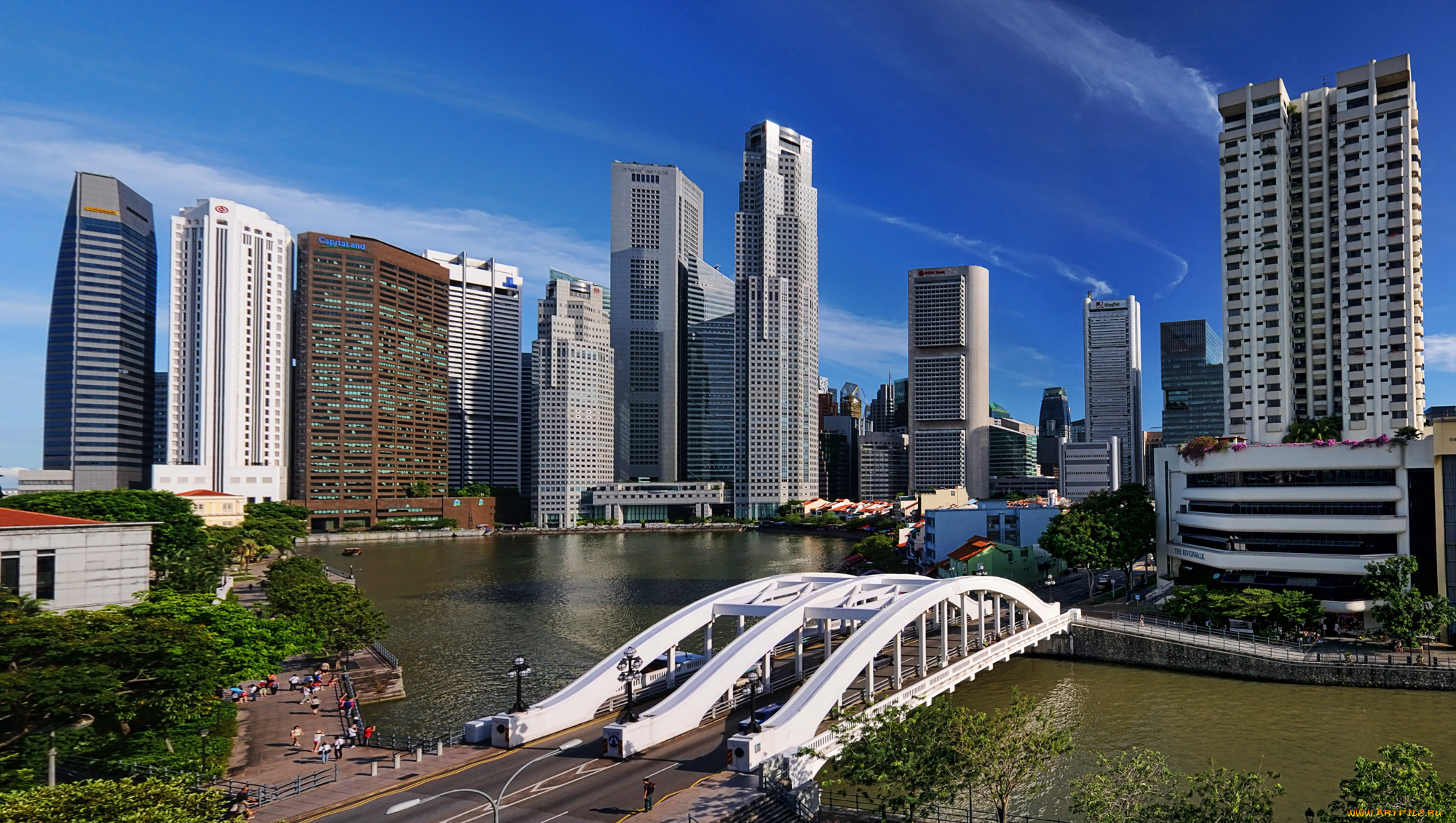 города, сингапур, мост, здания, река