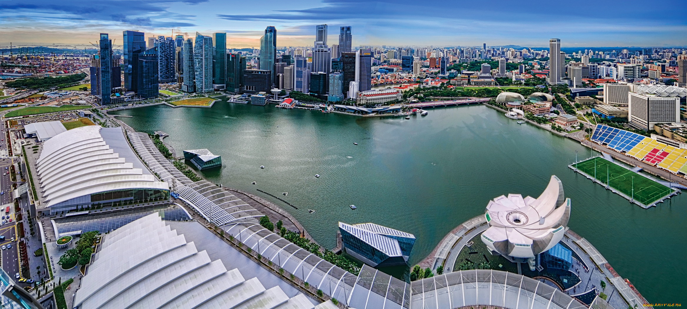 города, сингапур, панорама, вид, сверху