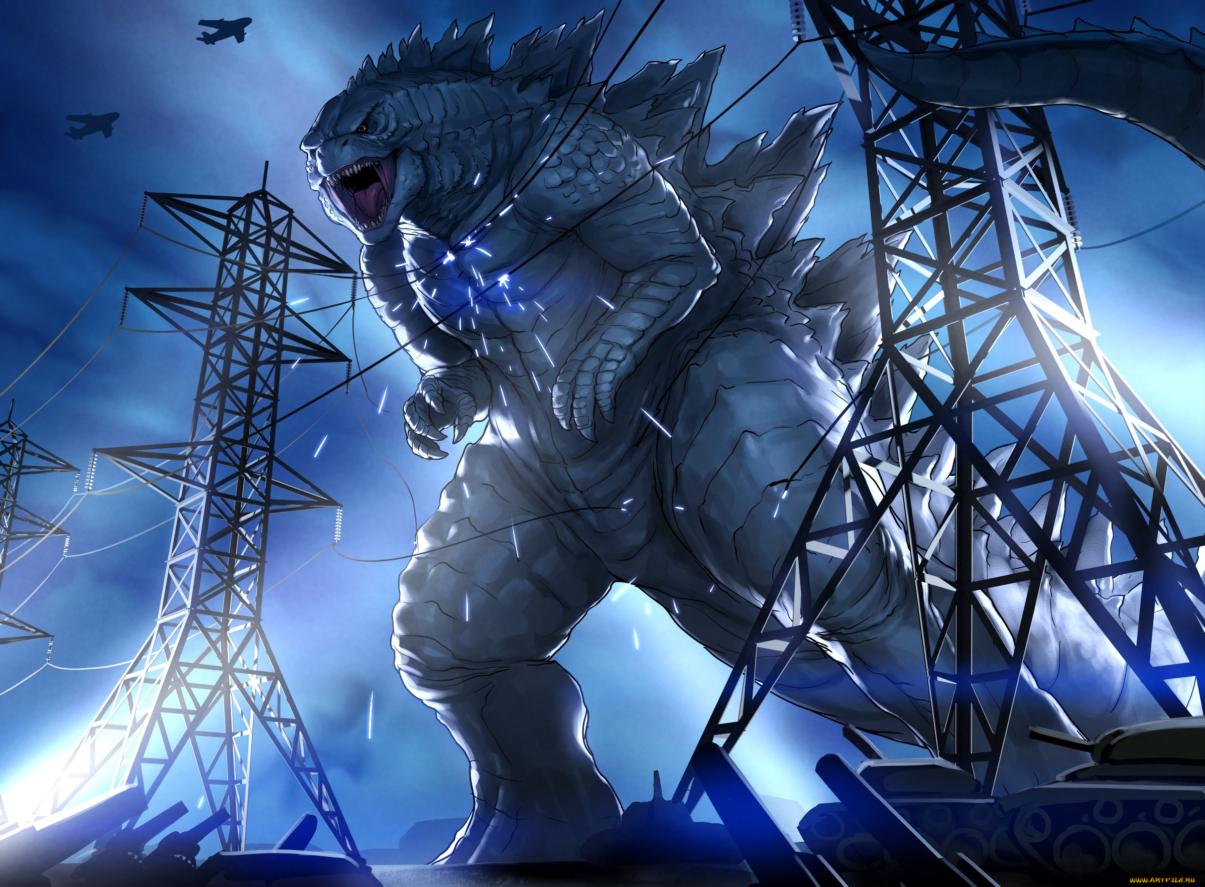 фэнтези, драконы, godzilla, мутант, монстр, танки, art, гигант