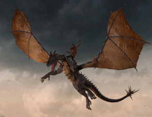 Картинка 3д+графика фантазия+ fantasy дракон полет девушка