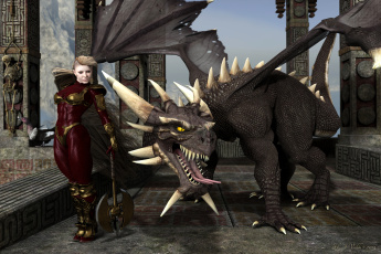Картинка 3д+графика фантазия+ fantasy взгляд девушка дракон