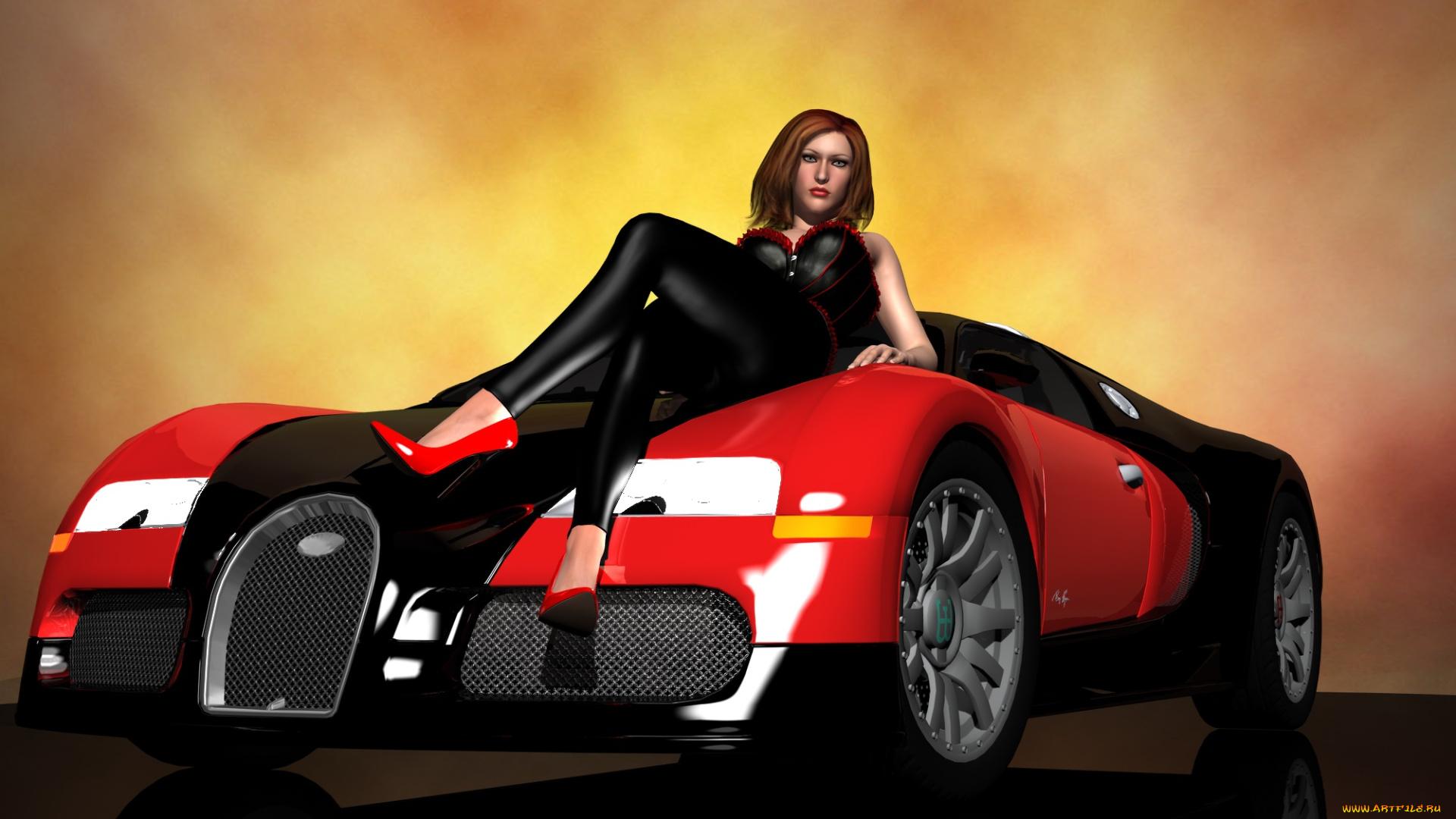 автомобили, 3d, car&girl, взгляд, девушка, автомобиль, фон