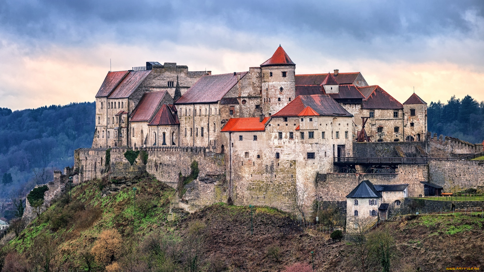 замок, бургхаузен, , германия, города, замки, германии, скала, тучи, горы, замок