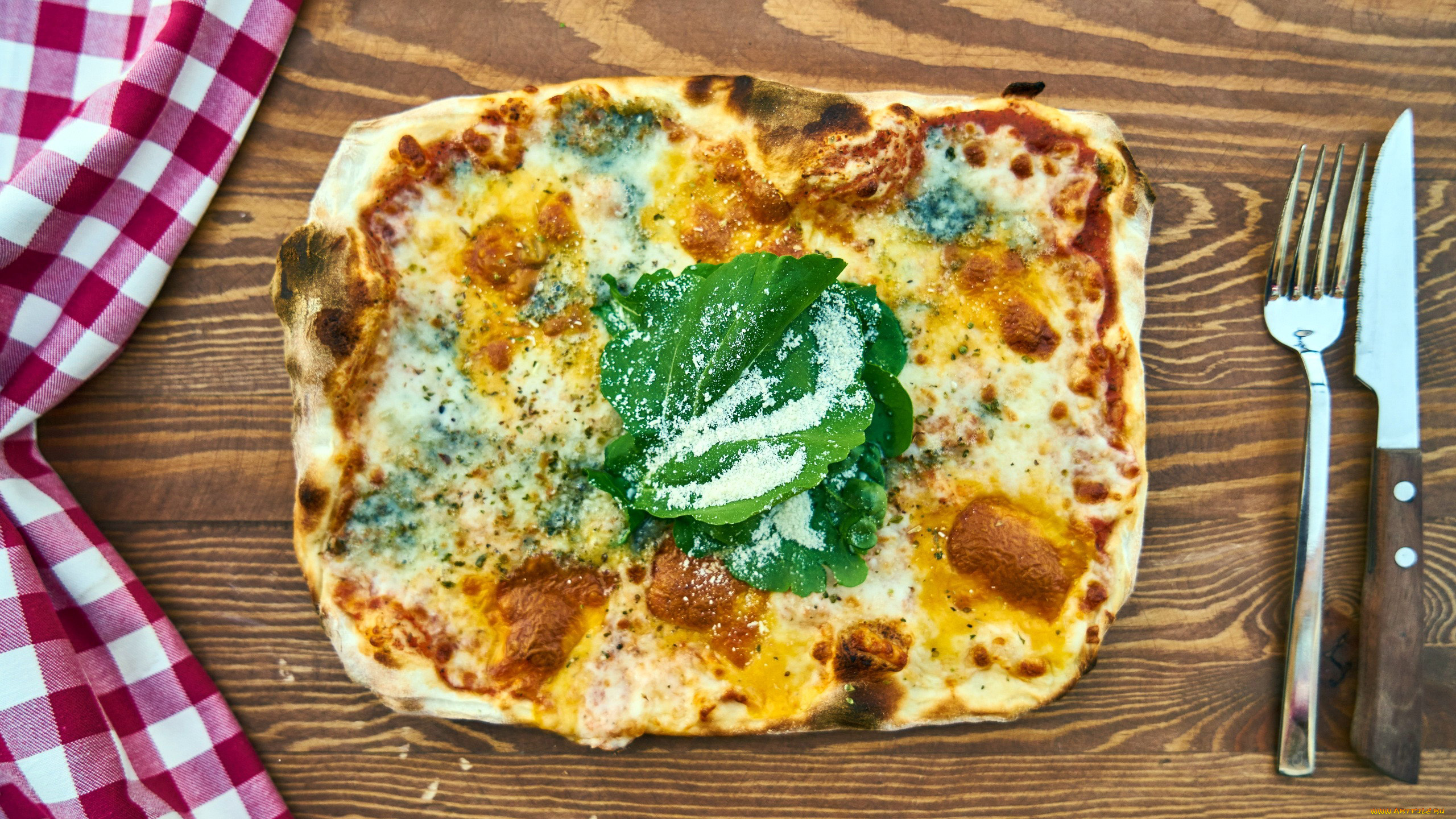 еда, пицца, зелень, сыр