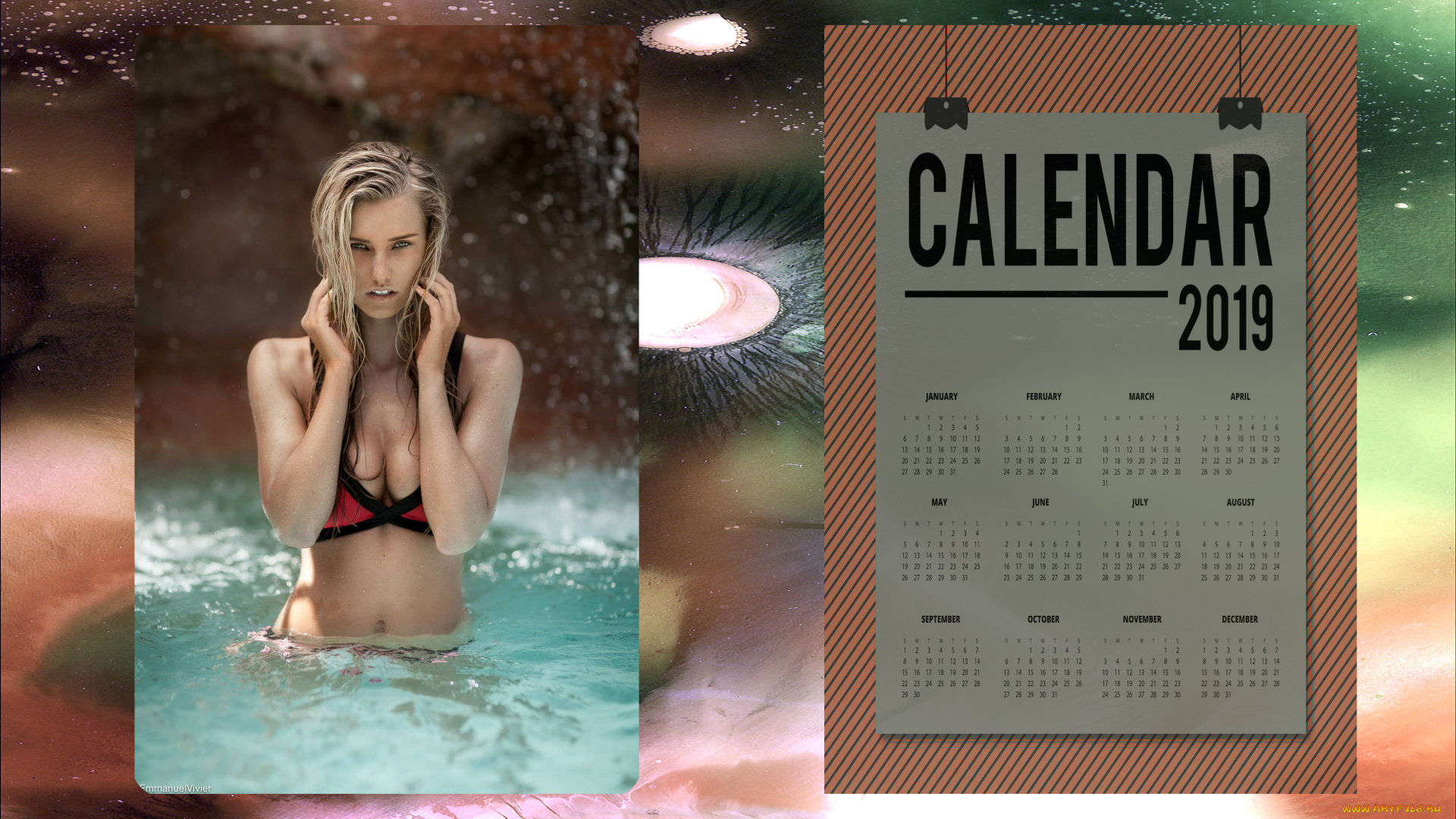 календари, девушки, вода, взгляд, женщина