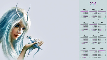 Картинка календари фэнтези взгляд рога дракон существо лицо девушка