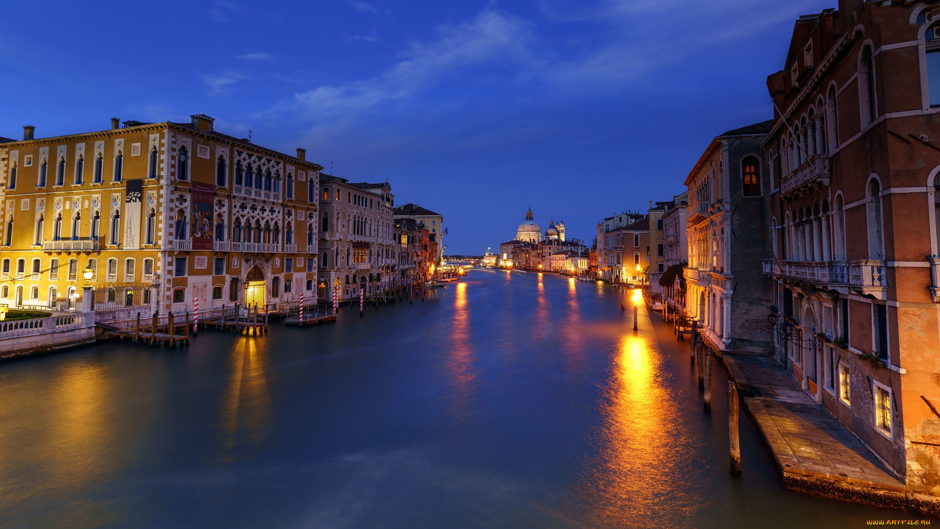 города, венеция, , италия, канал, вечер, огни