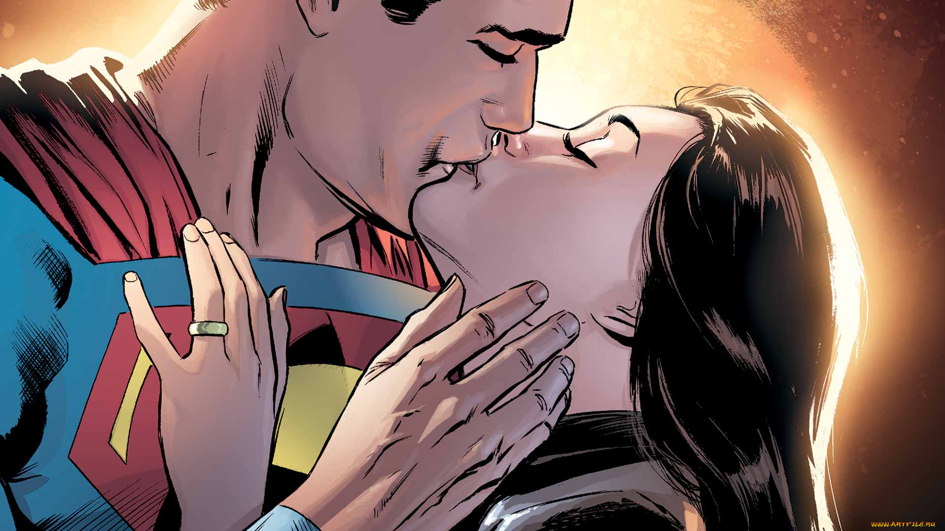 рисованное, комиксы, супермен, девушка, поцелуй