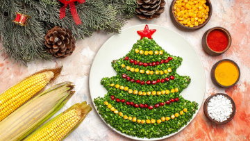 Картинка праздничные угощения шишки елочка кукуруза початки зерна