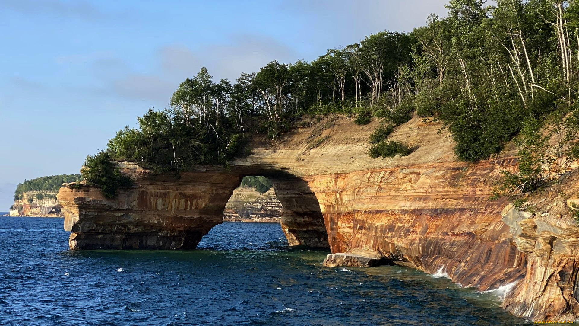 pictured, rocks, national, lakeshore, michigan, природа, побережье, pictured, rocks, national, lakeshore