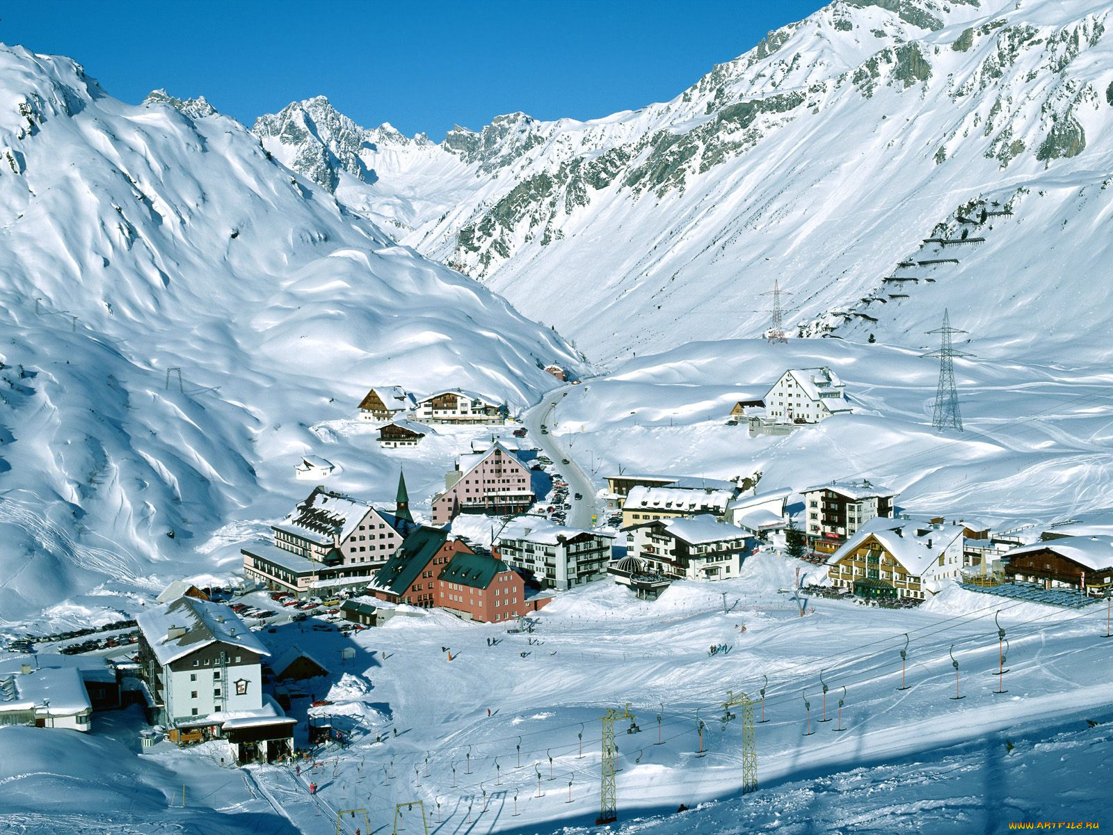 ski, resort, at, arlberg, pass, tyrol, austria, города, пейзажи