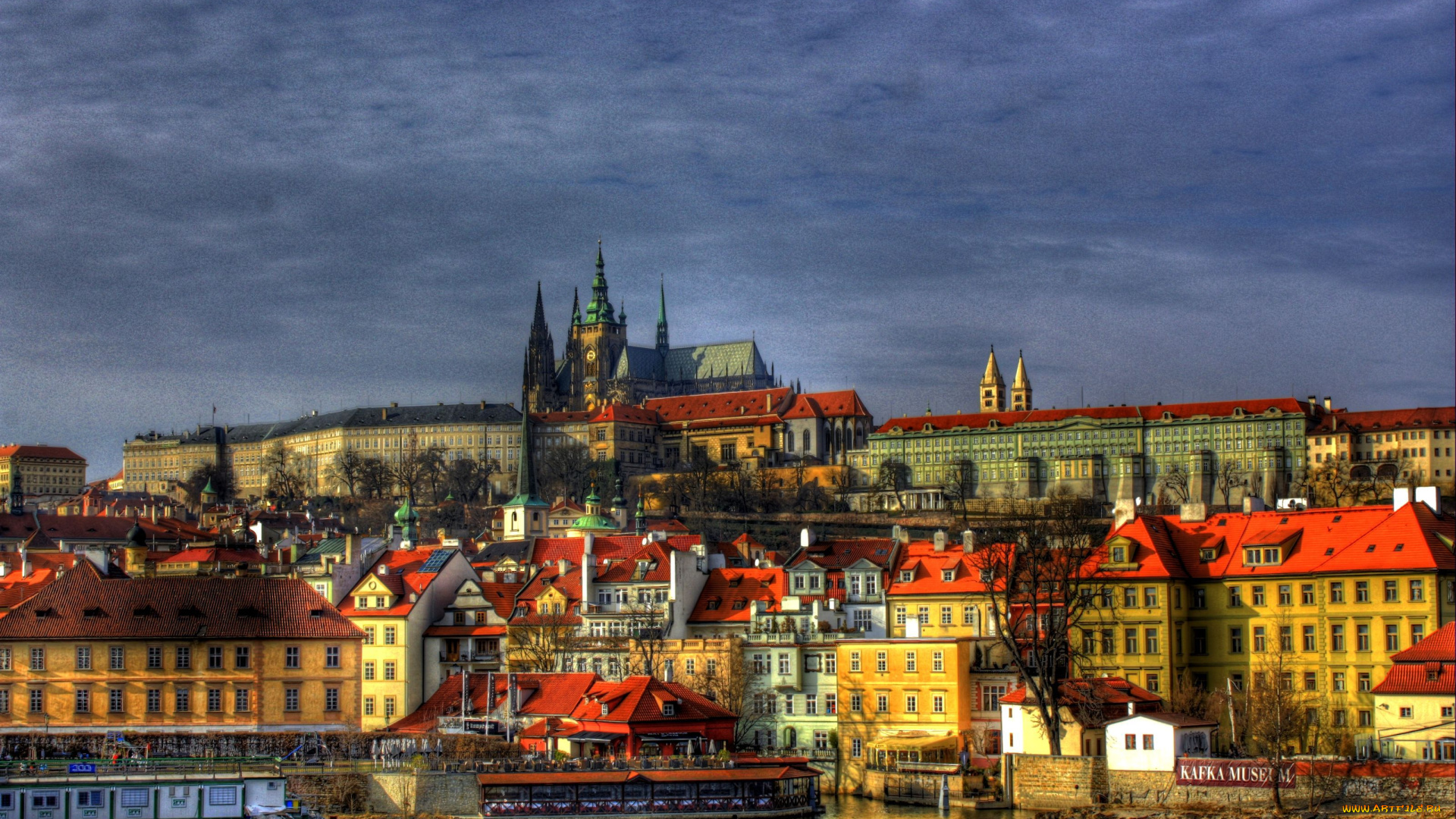 города, прага, Чехия, влтава, панорама, здания