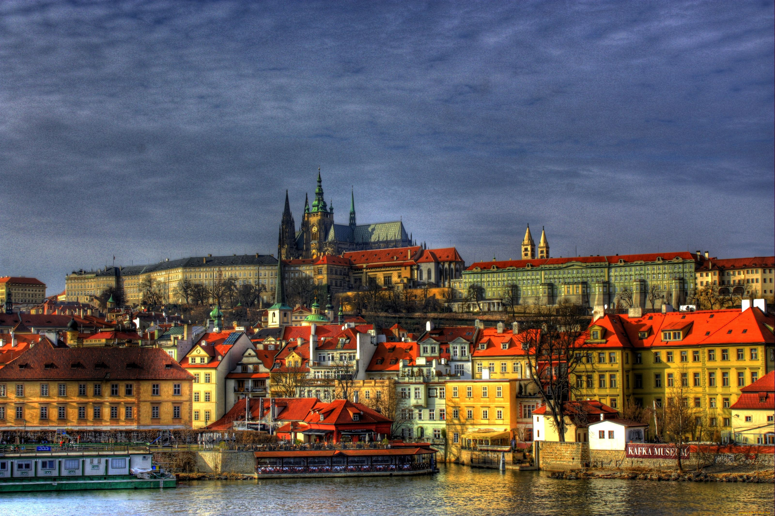 города, прага, Чехия, влтава, панорама, здания