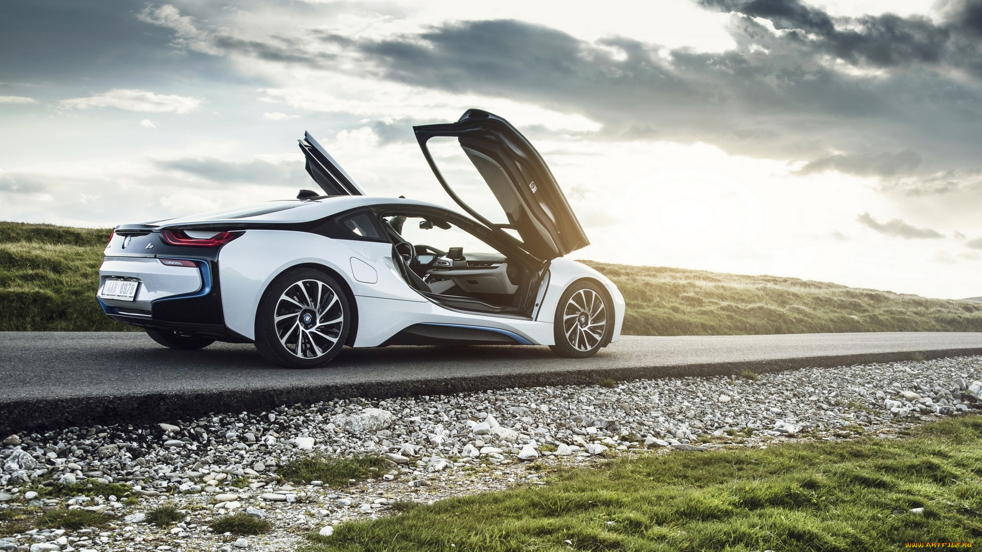 автомобили, bmw, шоссе, i8, облака, бмв, дорога, белый