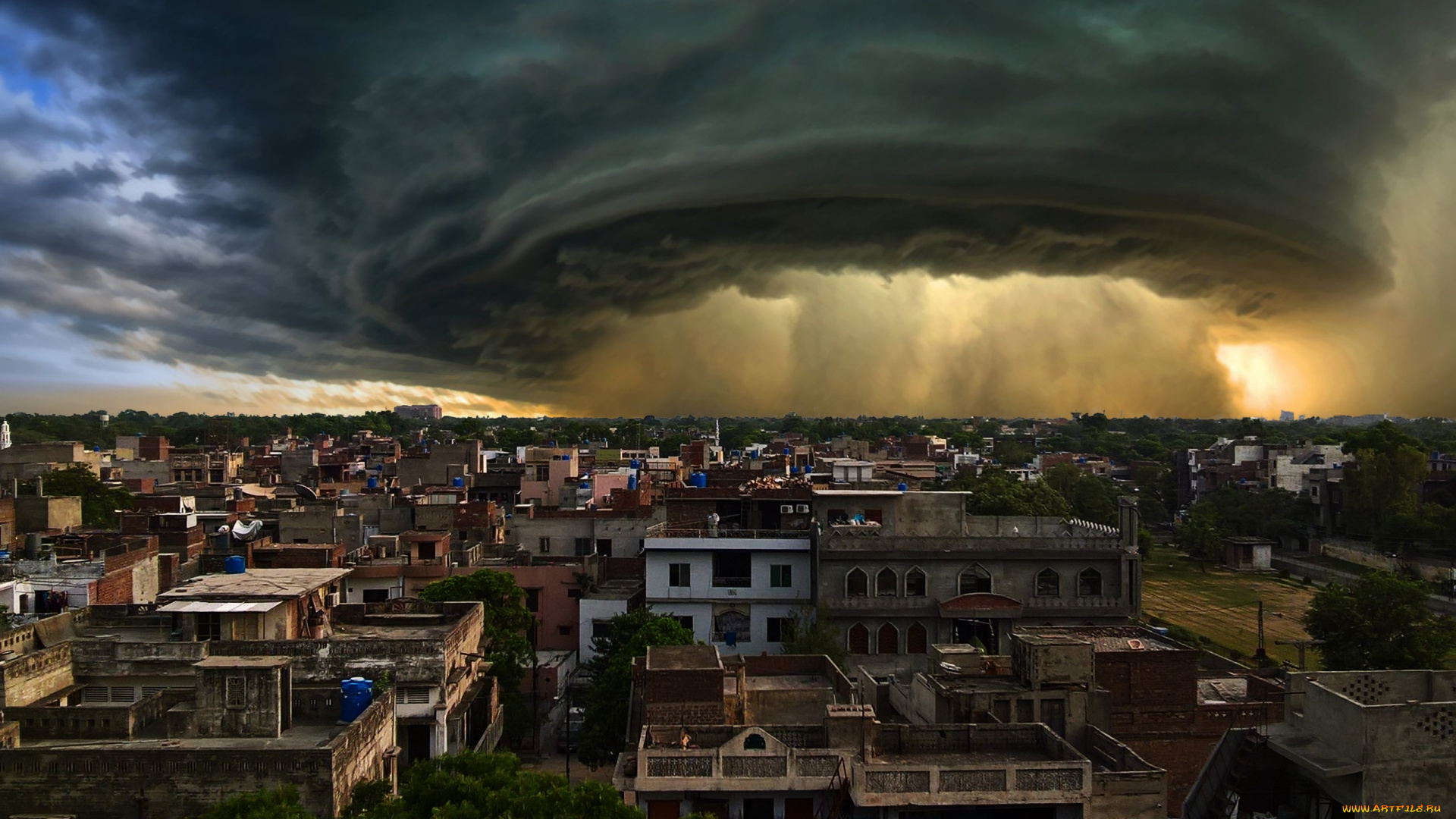 города, -, здания, , дома, метеорологическое, явление, грозовые, облака, здания, хмурое, небо, пакистан