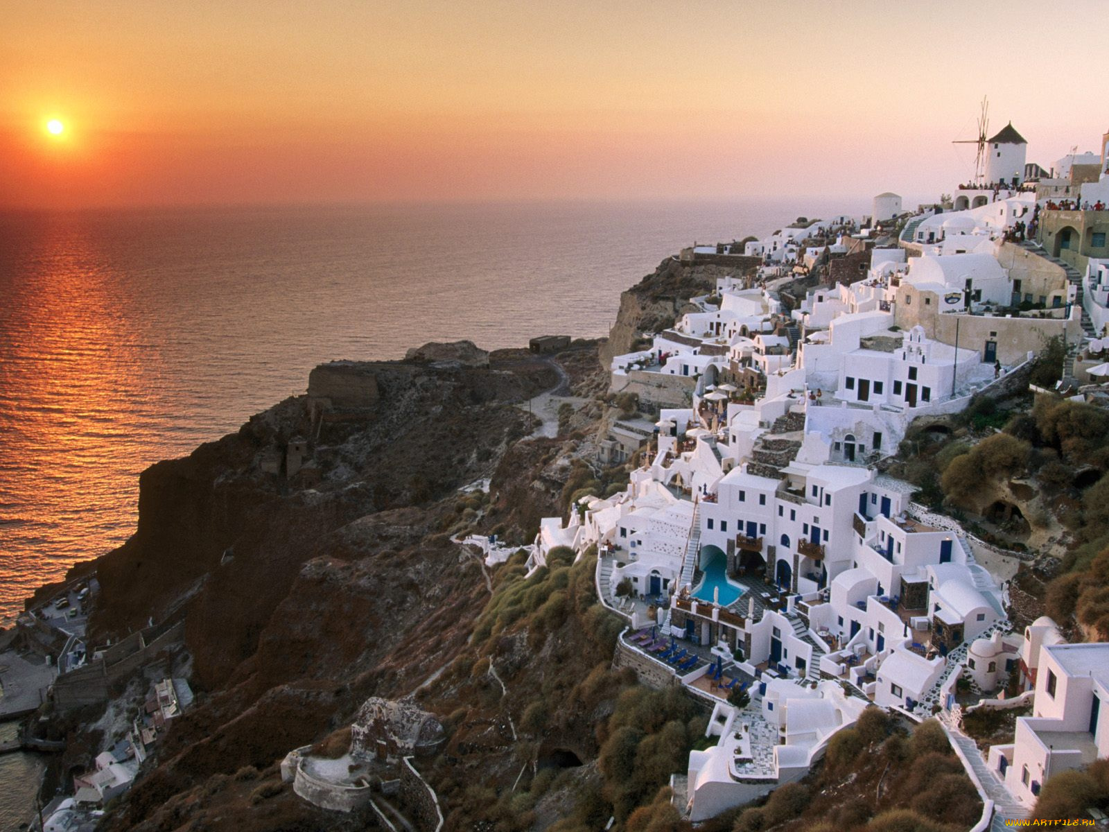 sunset, on, the, island, of, santorini, greece, города, санторини, греция