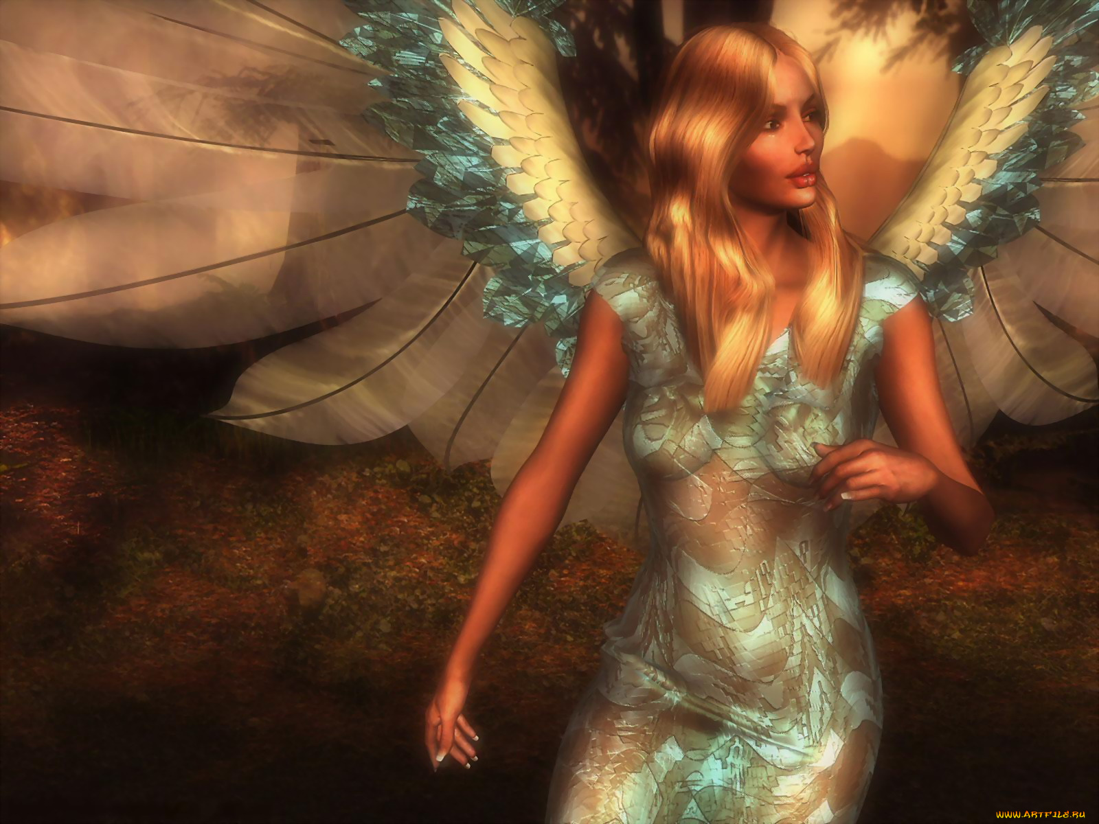 ангел, 3д, графика, angel, платье, блондинка, крылья