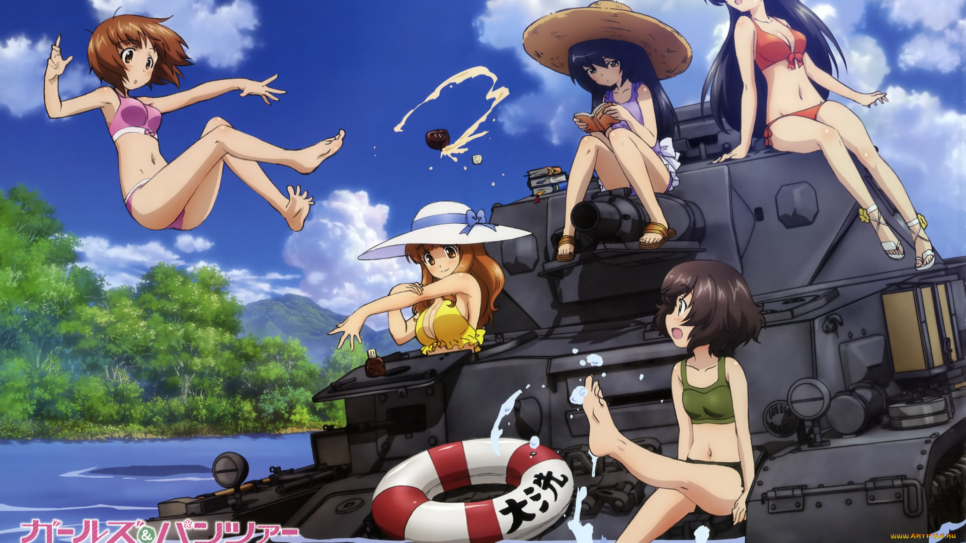 аниме, girls, und, panzer, бикини, iv, ausf, , d, девочки, танк