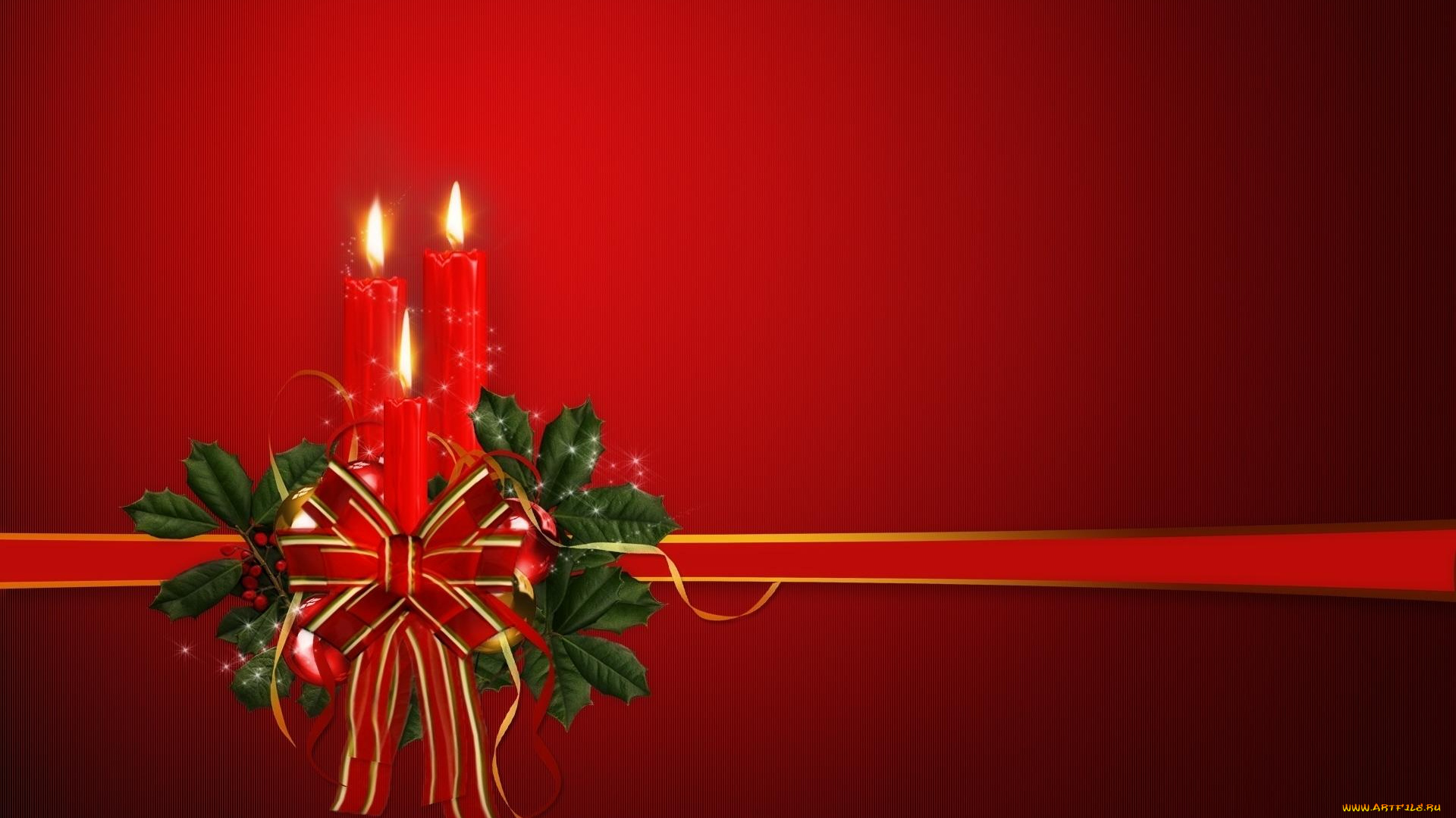 merry, christmas, праздничные, новогодние, свечи, омела, бант, лента