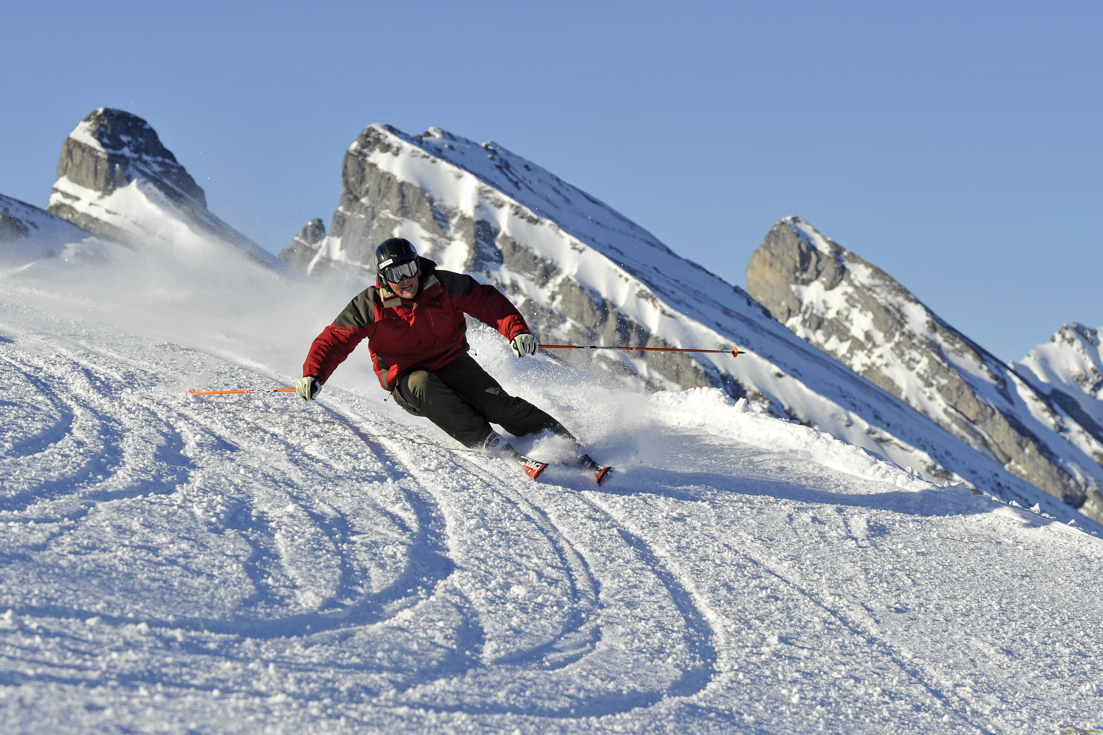 спорт, лыжный, спуск, снег
