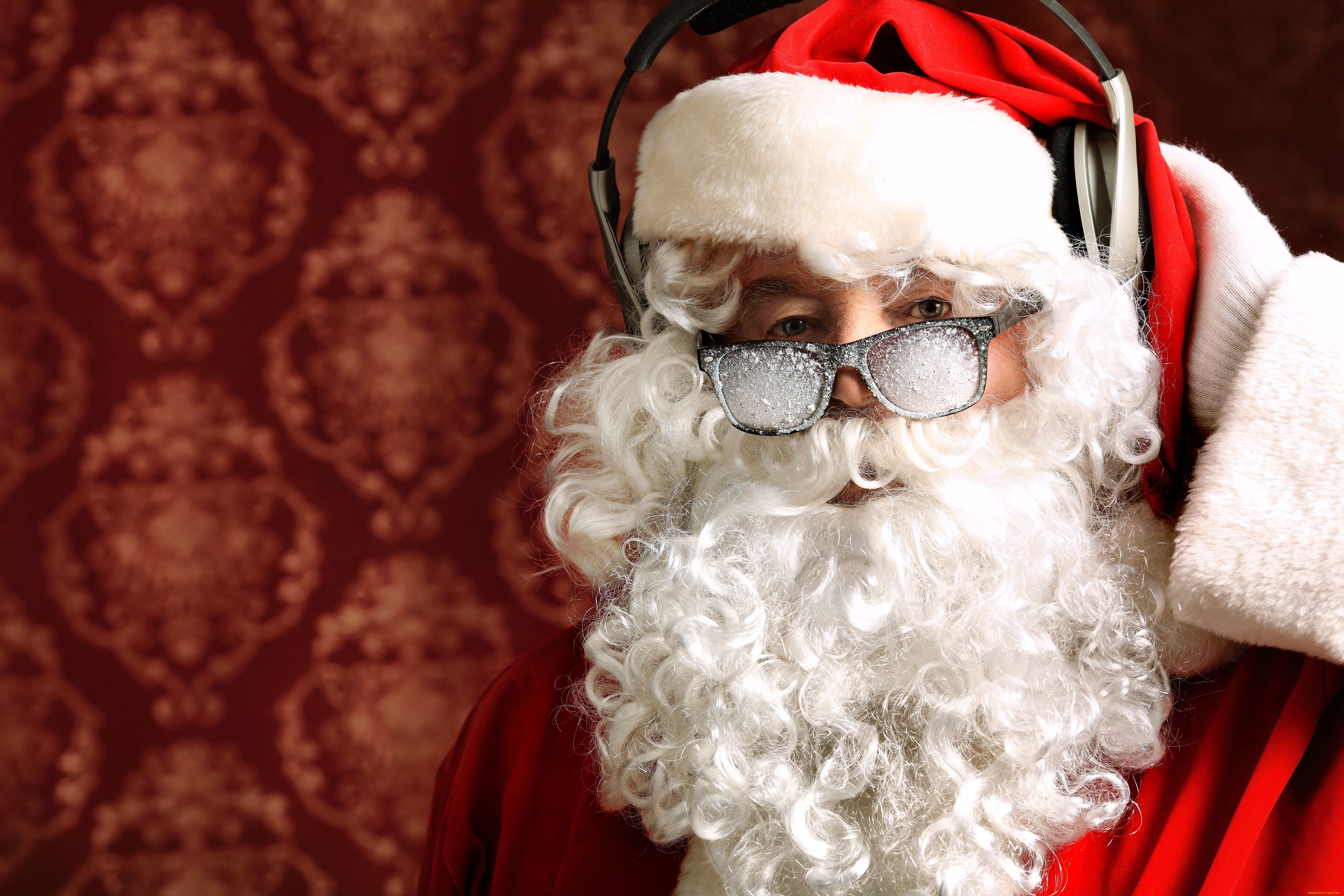 праздничные, дед, мороз, наушники, очки