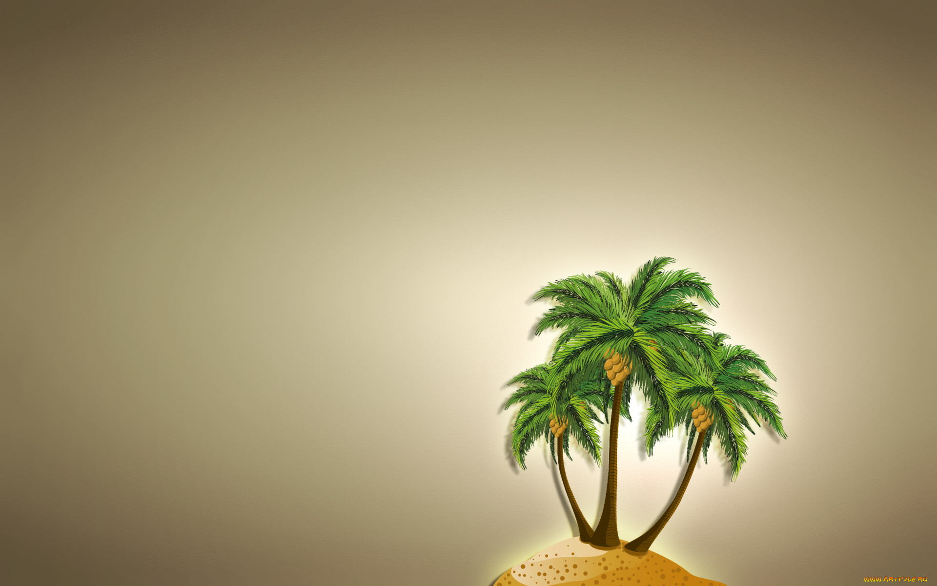 рисованные, минимализм, пальма, остров, светлый, фон, кокос