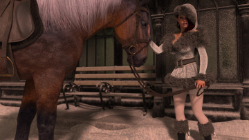 Картинка 3д+графика люди+ people лошадь фон взгляд девушка