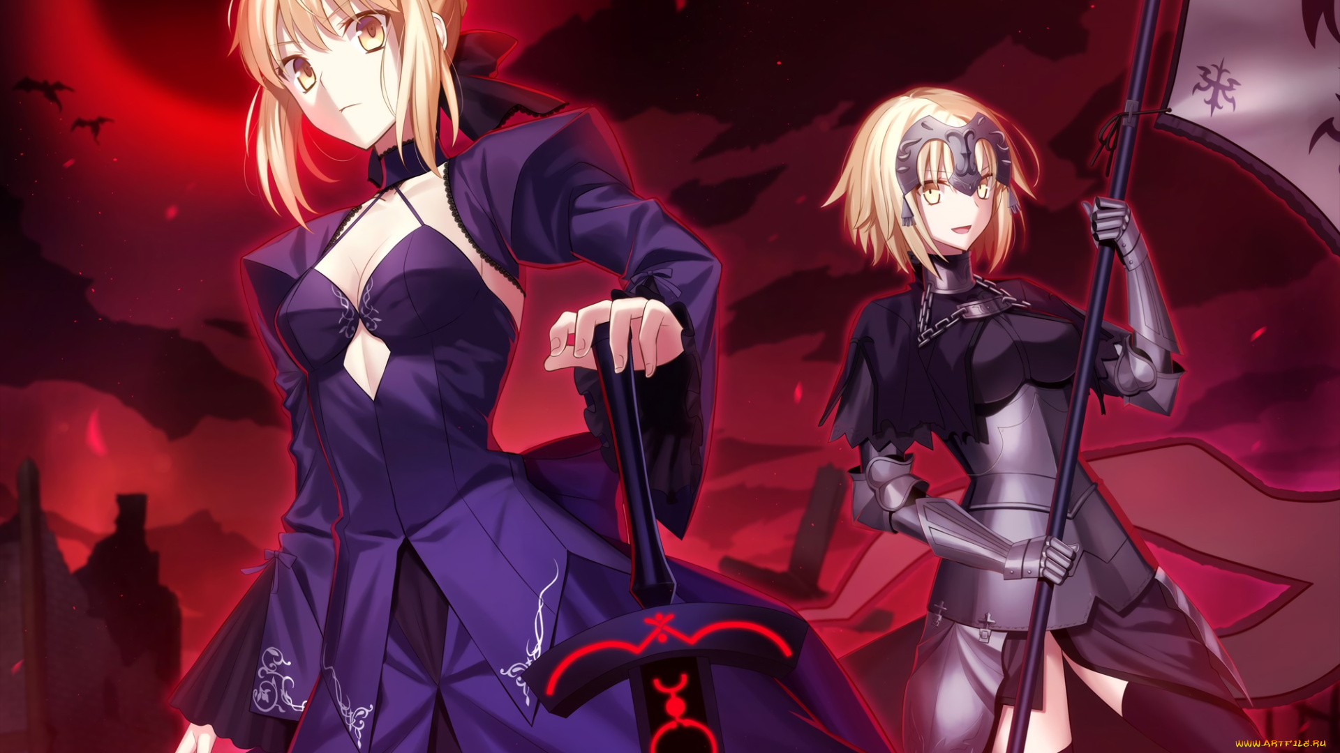 аниме, fate, stay, night, арт, saber, alter, девушки, оружие, сейбер