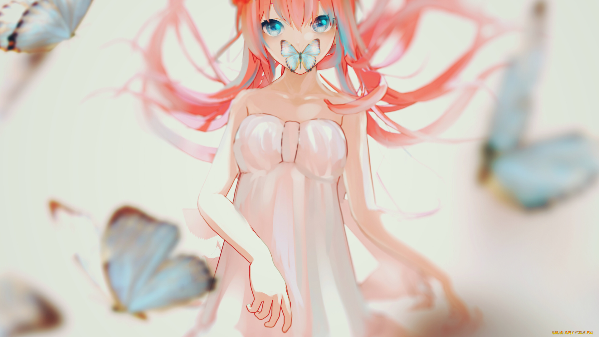 аниме, vocaloid, бабочки, взгляд, девочка, арт, megurine, luka