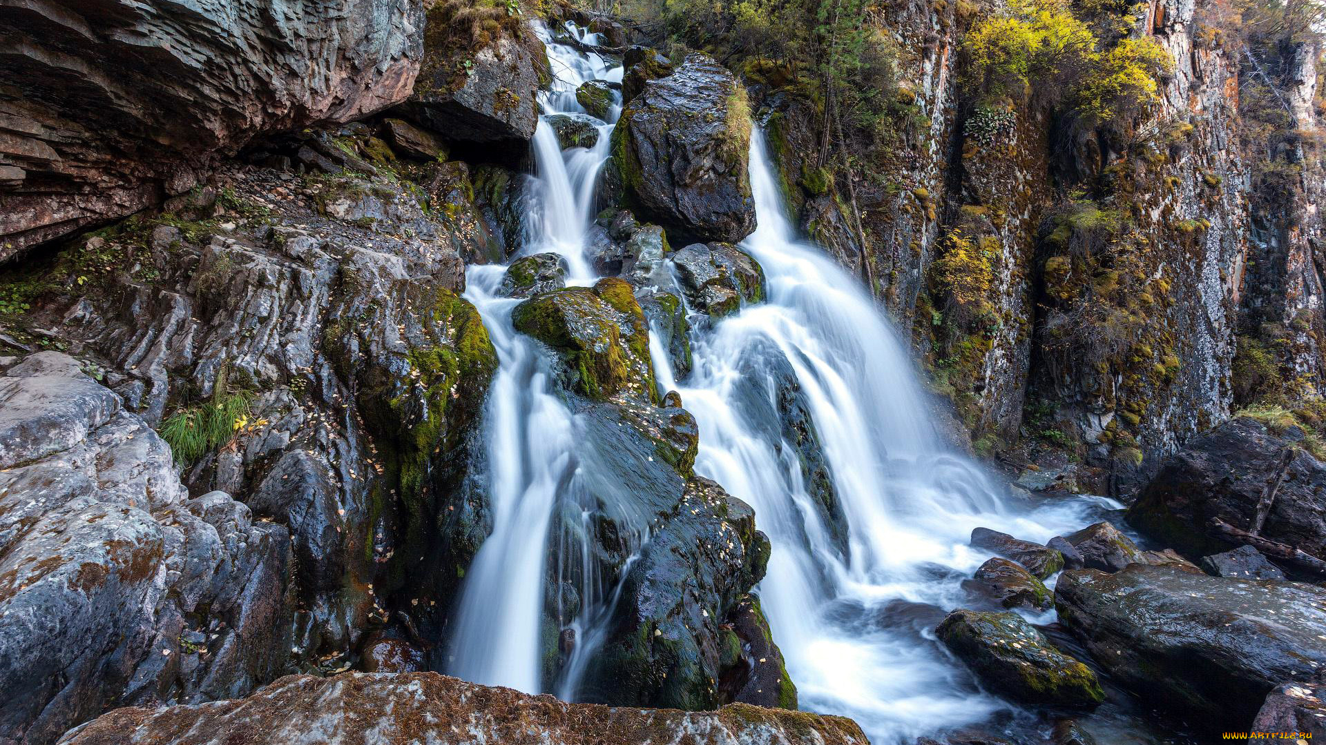 природа, водопады, камни, поток