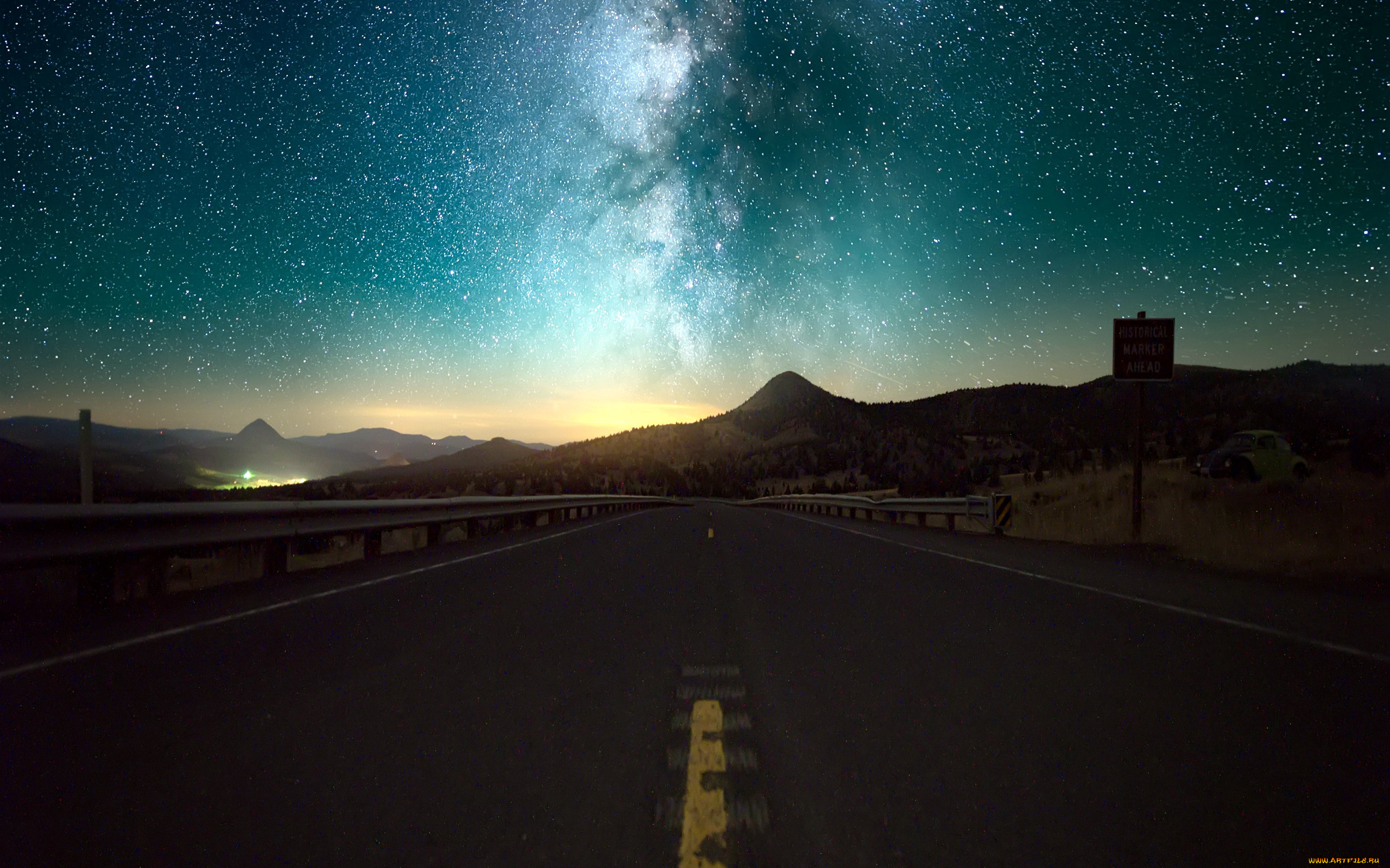 природа, дороги, звезды, ночь, шоссе