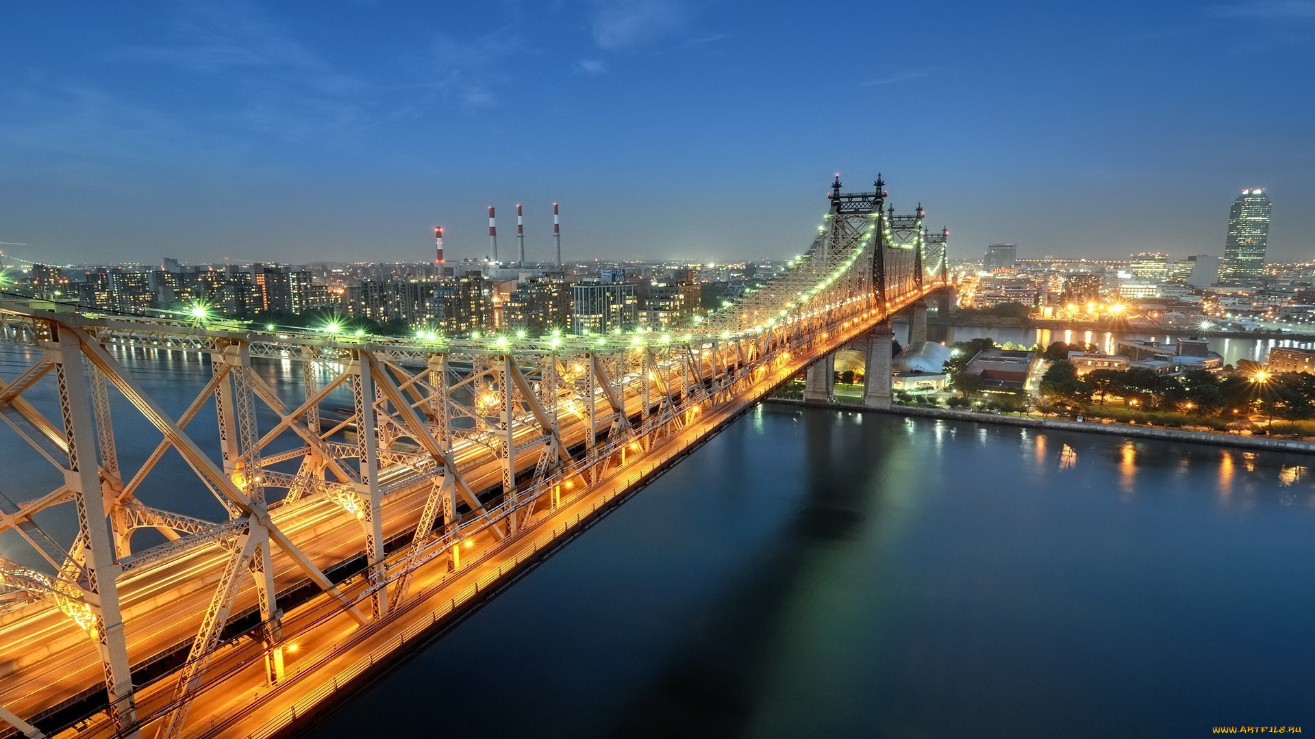 города, нью, йорк, сша, queensboro, bridge, sutton, place, twilight, usa, nyc, new, york, city