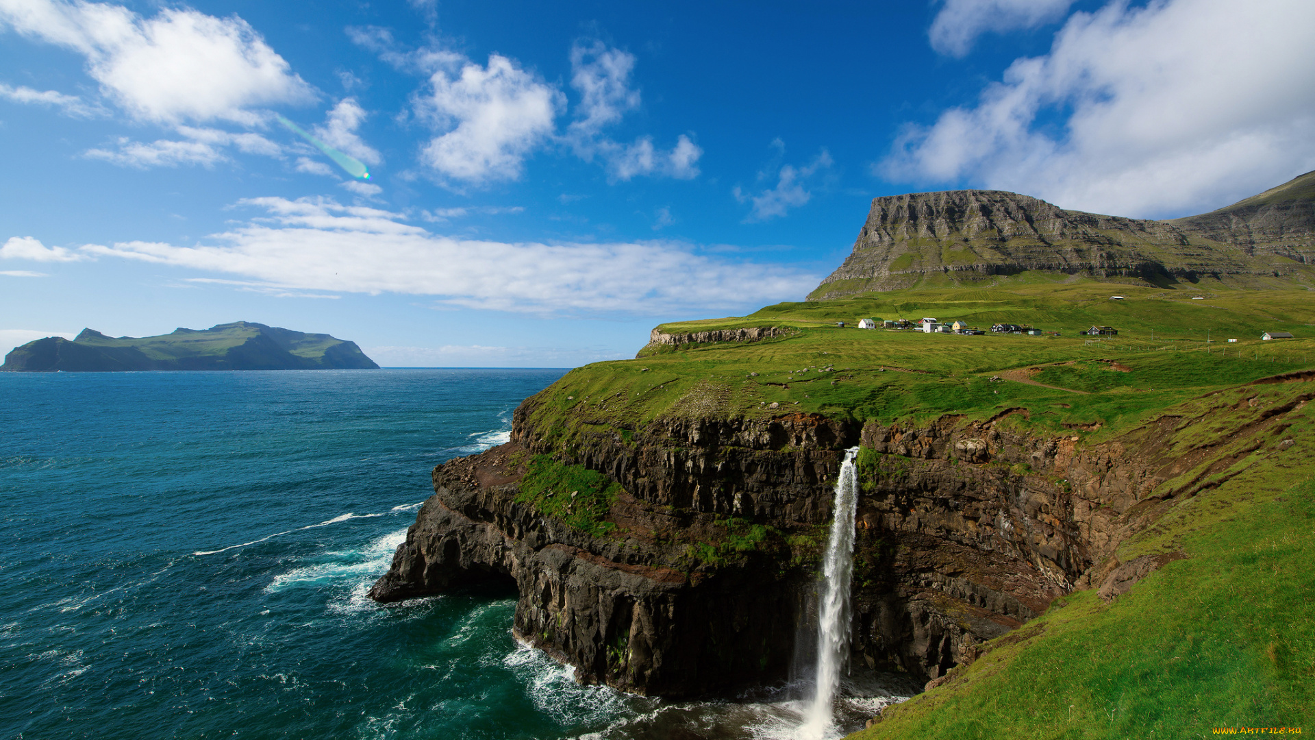 gaasedal, v&, 225, ga, faroe, islands, denmark, природа, побережье, атлантический, океан, водопад, дания, фарерские, острова, vаga