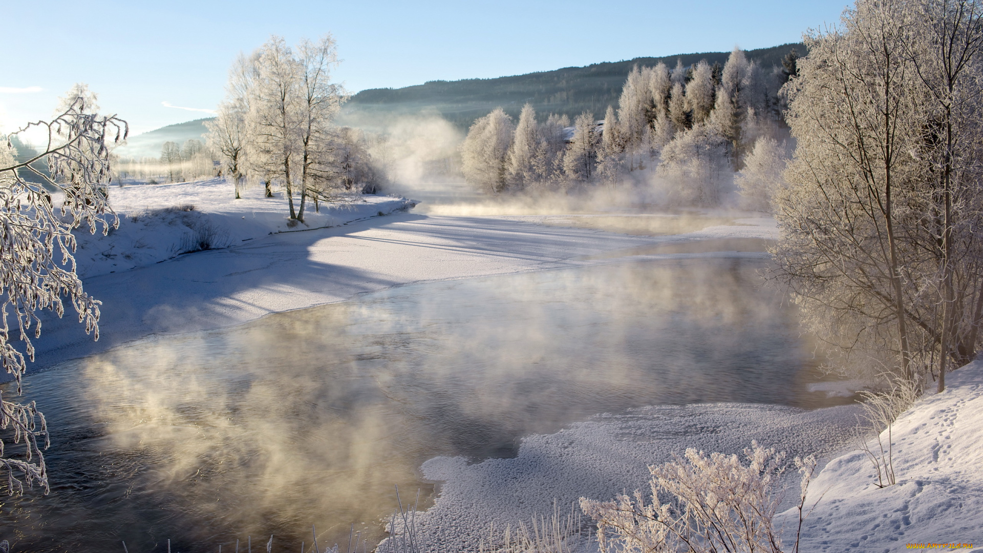 природа, зима, пейзаж, река