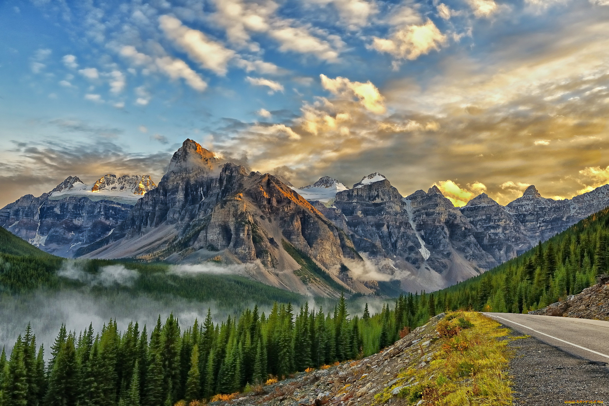 valley, of, the, ten, peaks, banff, national, park, canada, природа, горы, mount, babel, банф, канада, лес, дорога