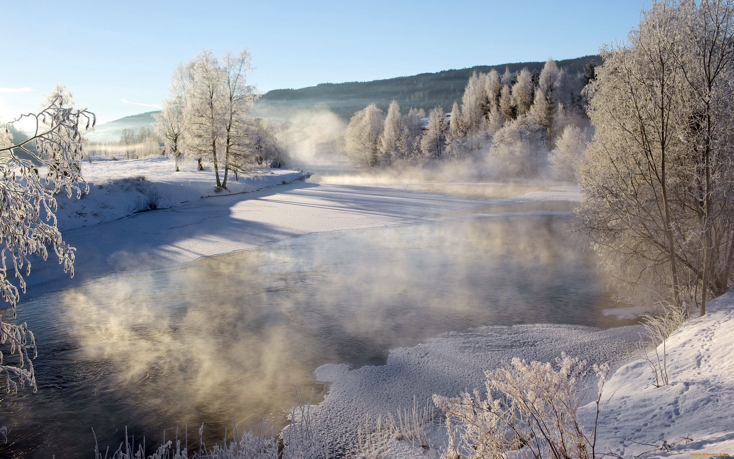 природа, зима, пейзаж, река