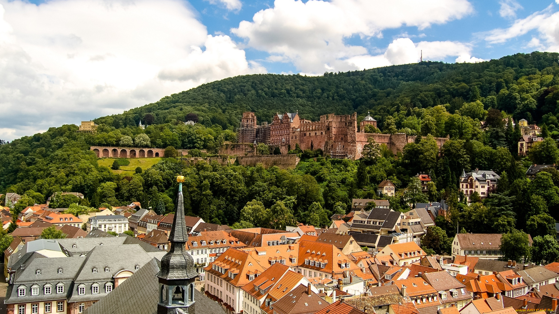 города, гейдельберг, , германия, панорама, замок