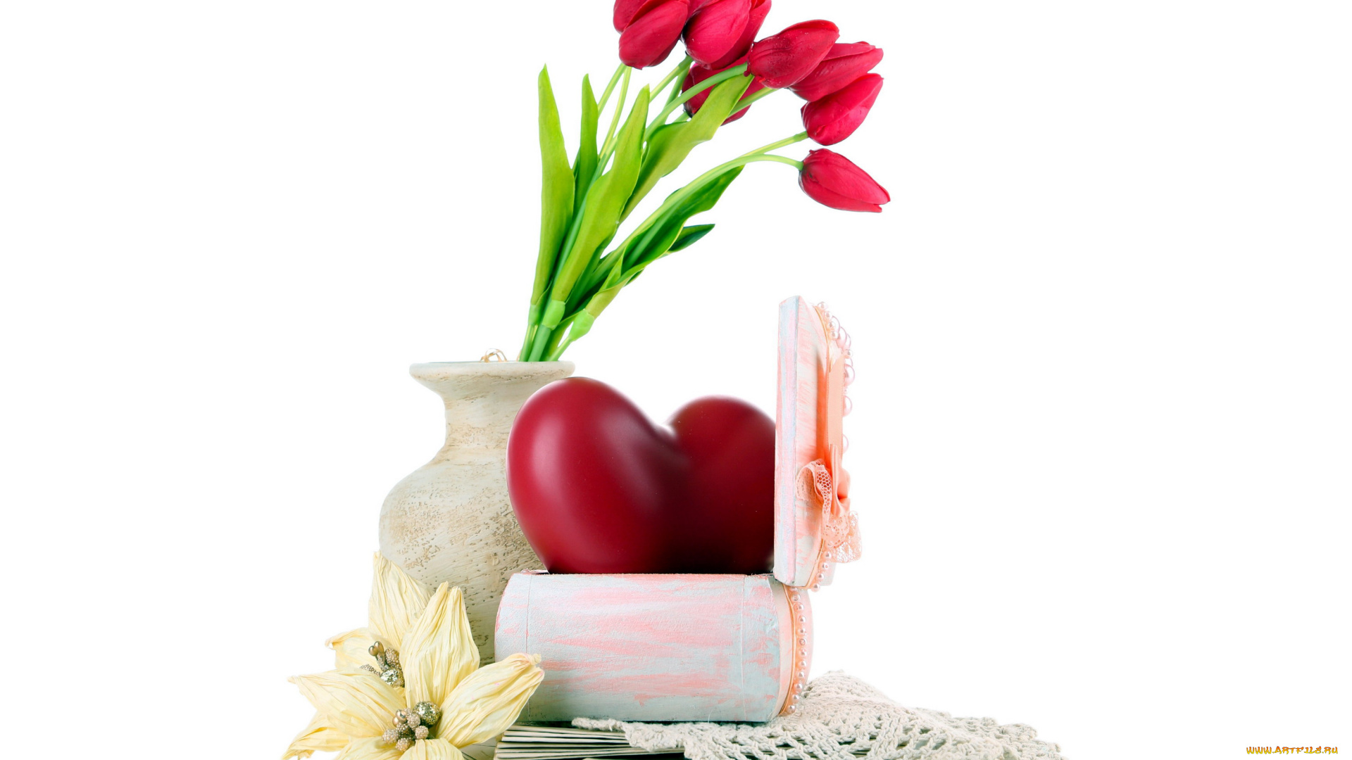 праздничные, день, святого, валентина, , сердечки, , любовь, сердце, шкатулка, письма, тюльпаны